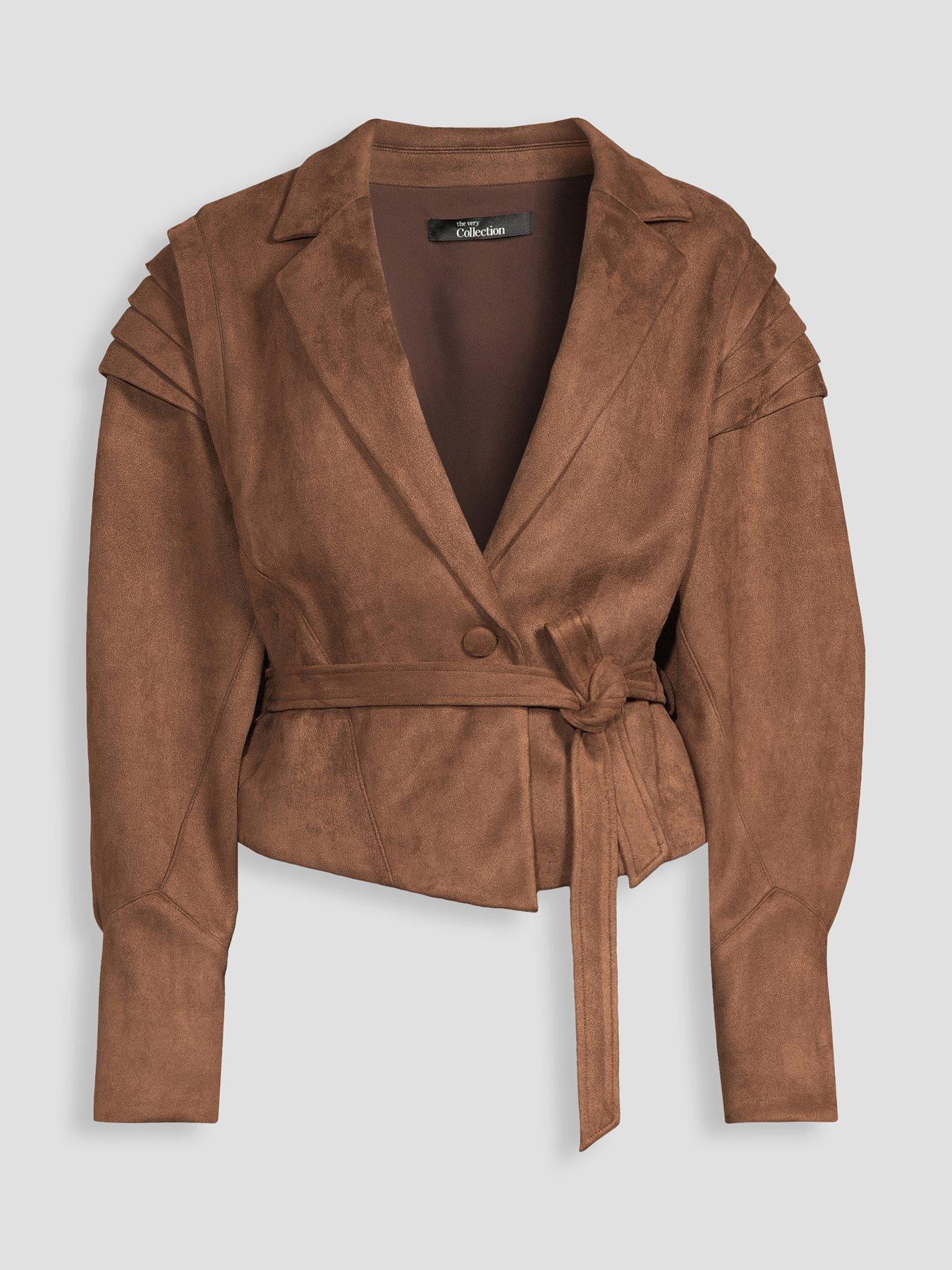 Image 7 of 7 of The Very Collection Belted Faux Suede Jacket - Brown
