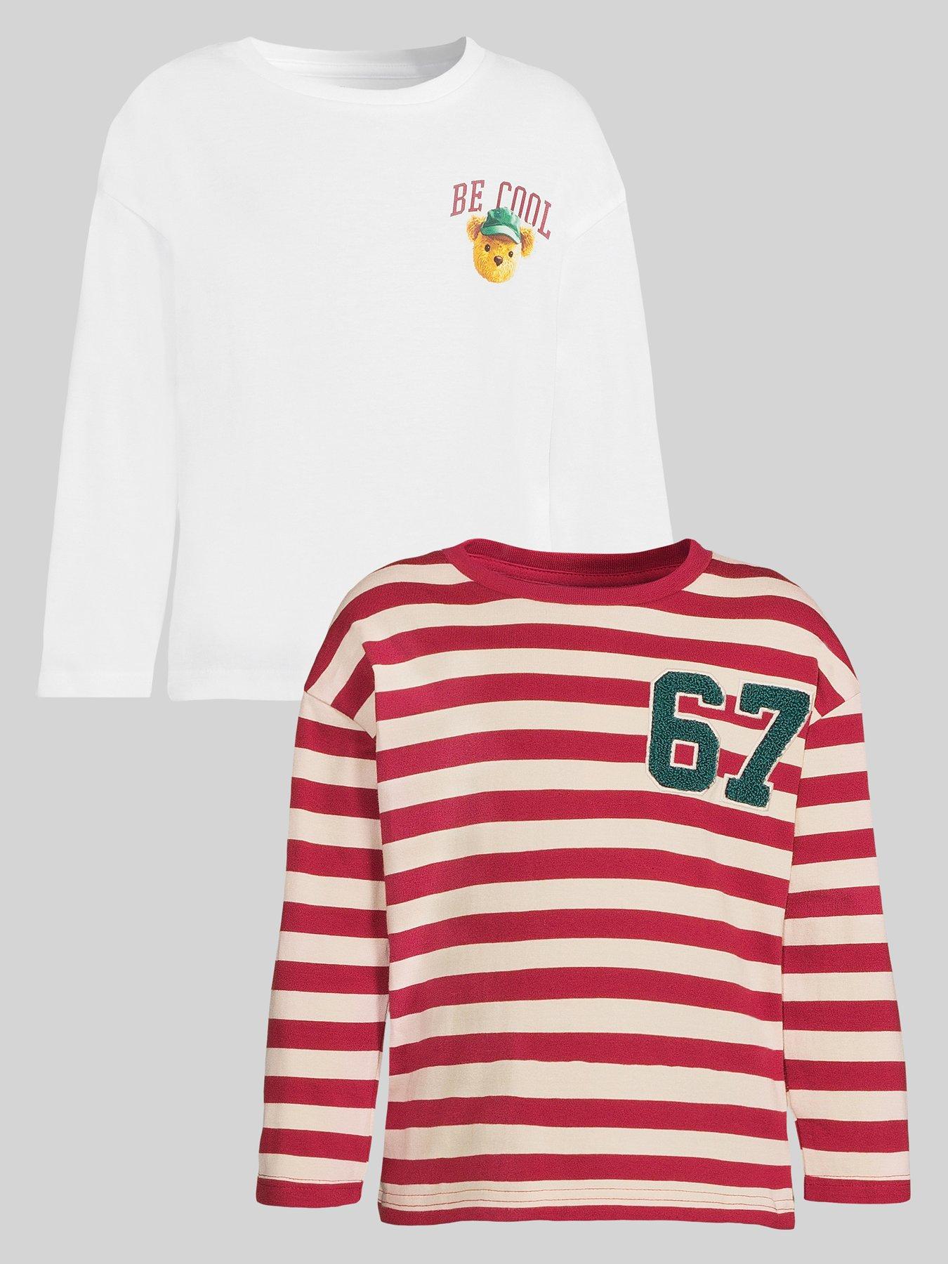 The Very Collection Boys Cotton Rich 2 Pack Stripe Varsity Basic T-Shirt - Multi