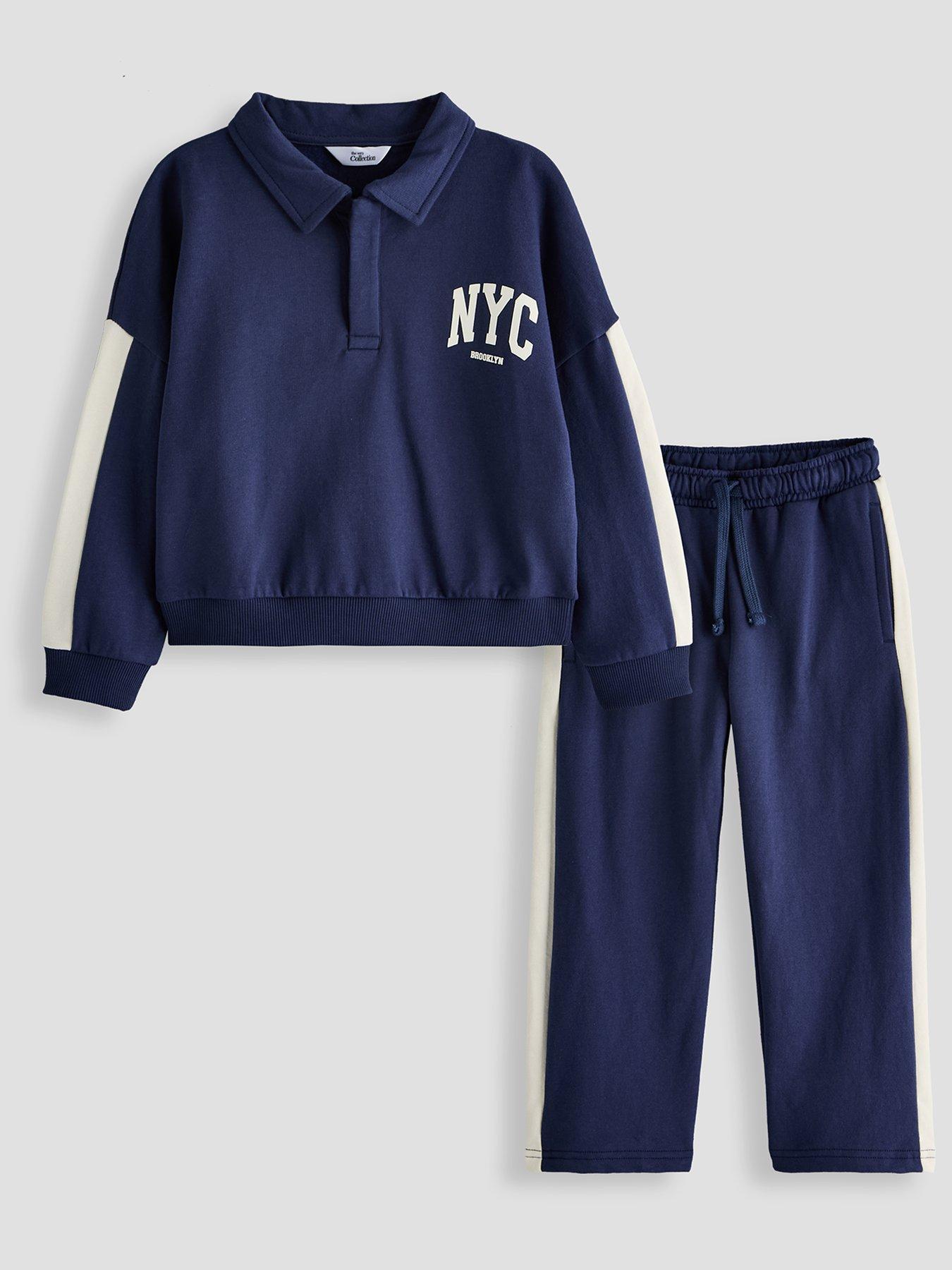 The Very Collection Boys Rugby Sweat Top and Joggers Basic Outfit Set - Navy