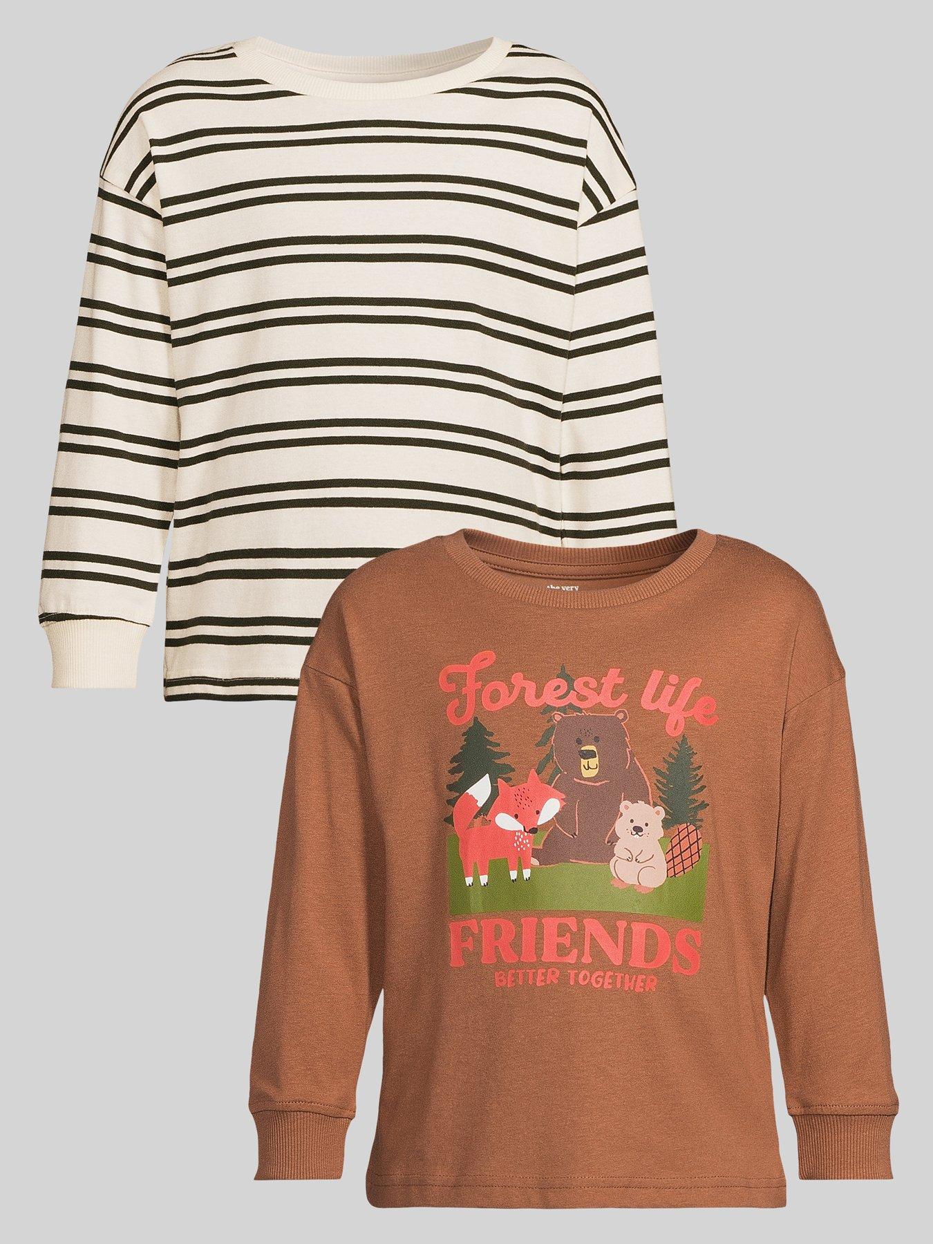 The Very Collection Boys Cotton Rich 2 Pack Forest Friends Graphic T-Shirt - Multi
