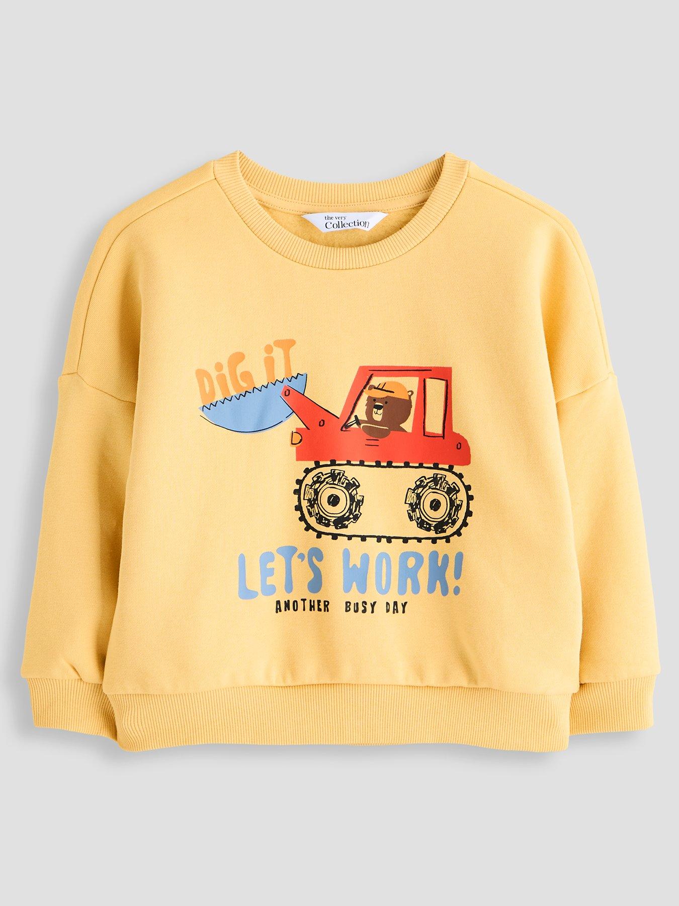 The Very Collection Boys' Cotton Rich Bear Tractor Basic Sweatshirt - Beige