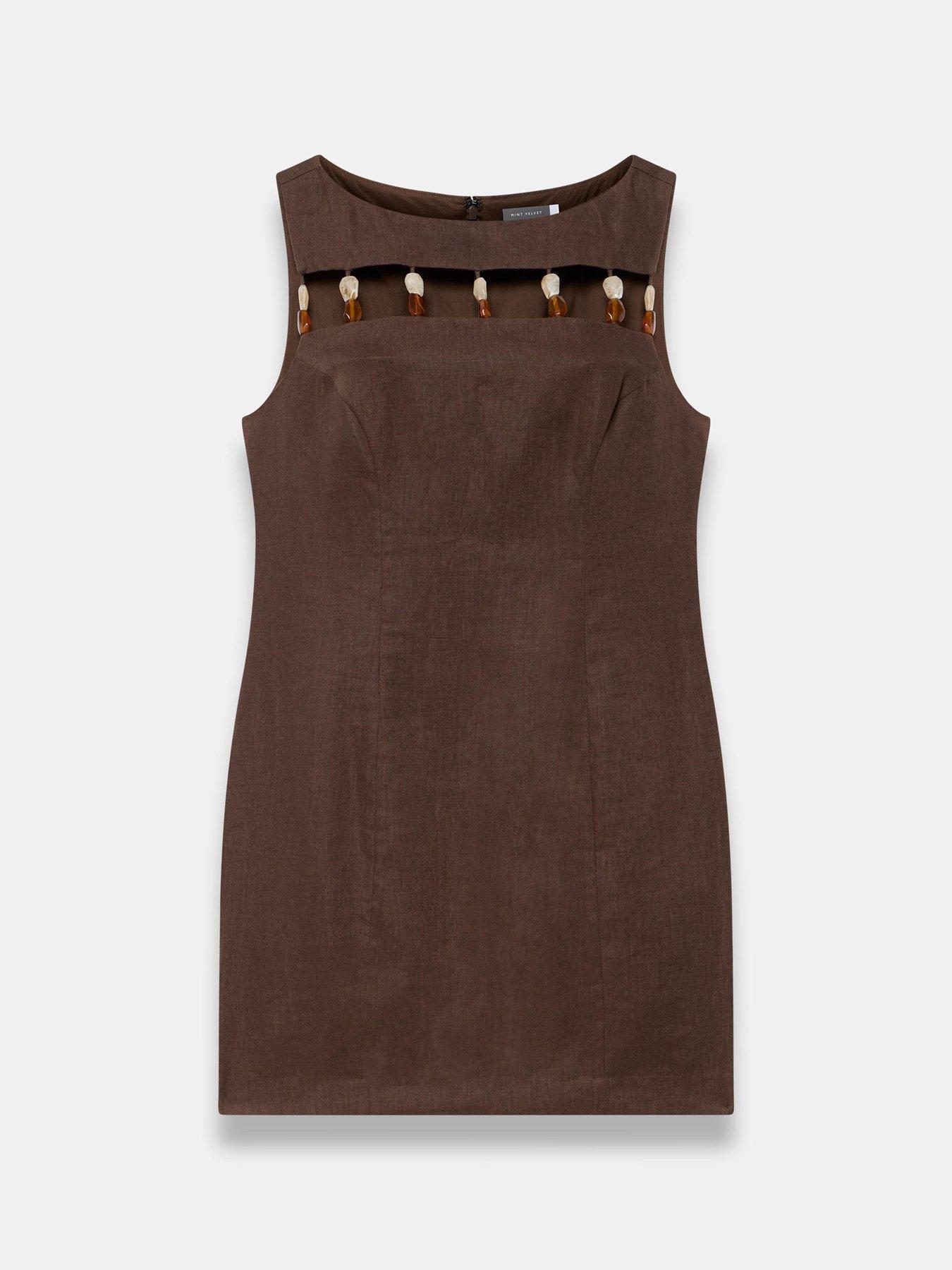 mint-velvet-bead-detail-linen-shift-dress-browndetail