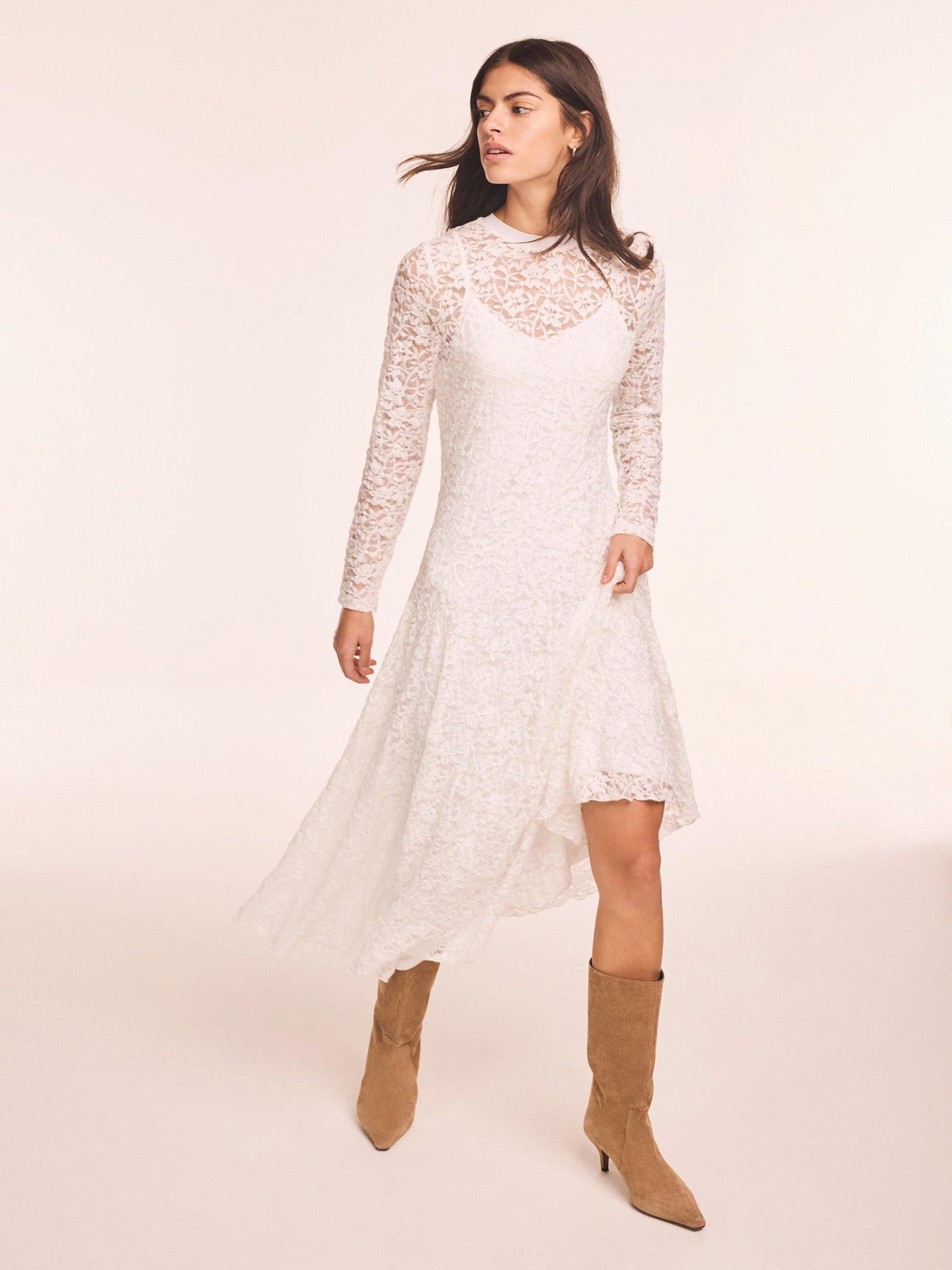 Image 1 of 6 of Mint Velvet Lace Midi Dress - White