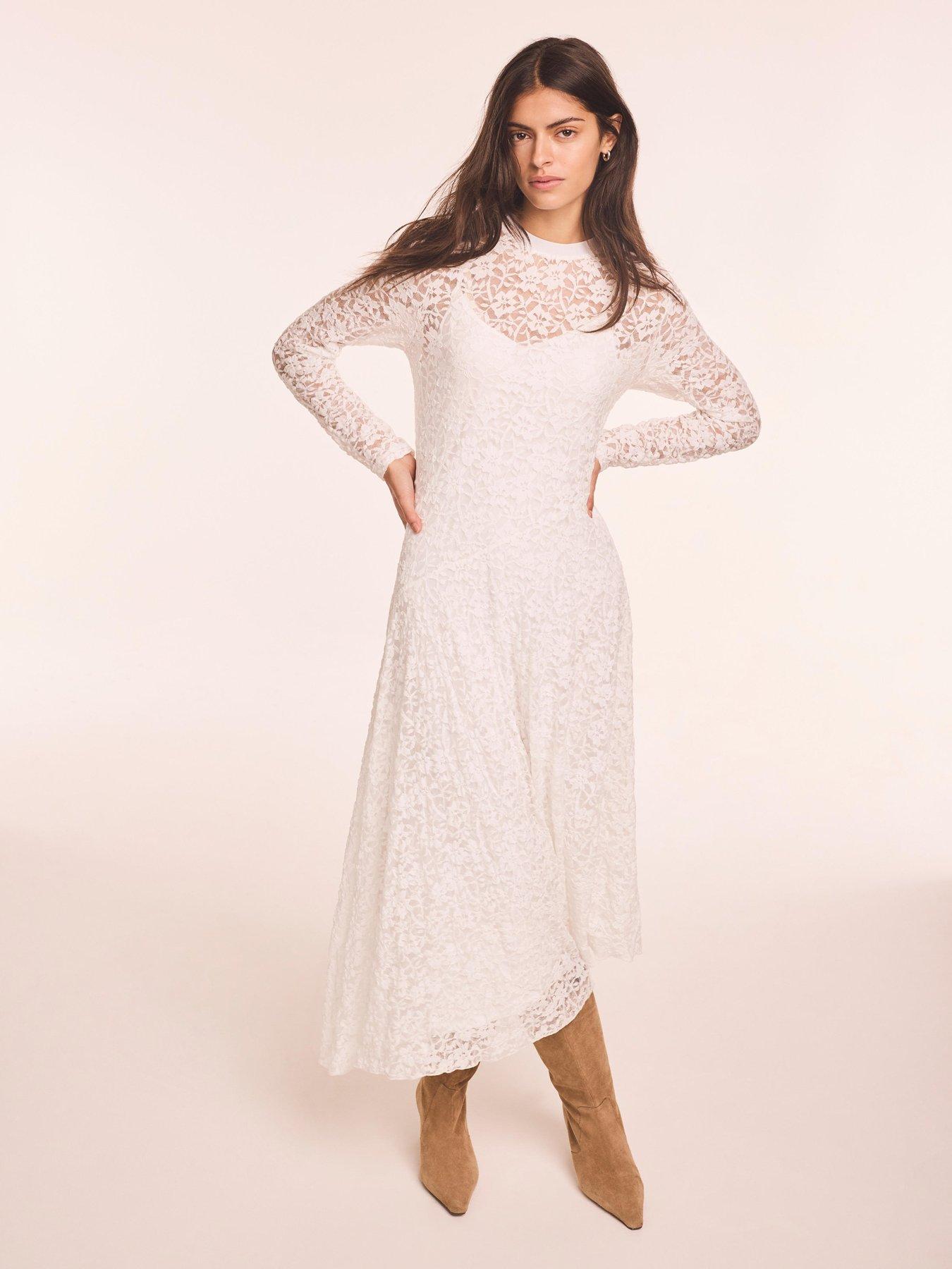 Image 2 of 6 of Mint Velvet Lace Midi Dress - White