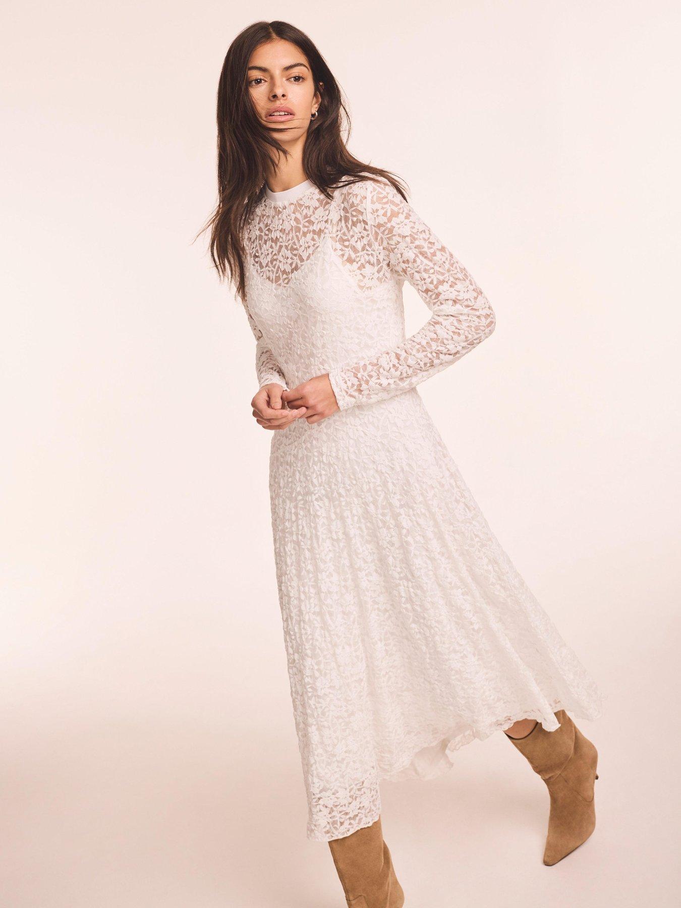 Image 3 of 6 of Mint Velvet Lace Midi Dress - White