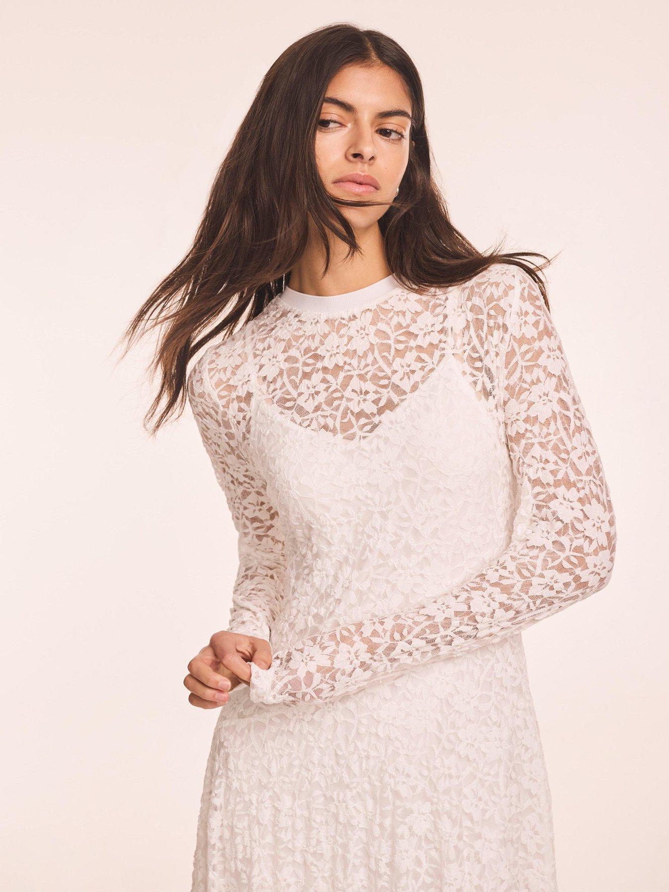 Image 4 of 6 of Mint Velvet Lace Midi Dress - White