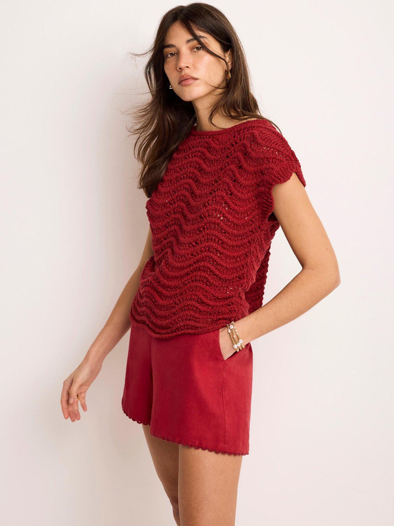 Image 1 of 6 of Mint Velvet Sparkle Stitch Top - Red