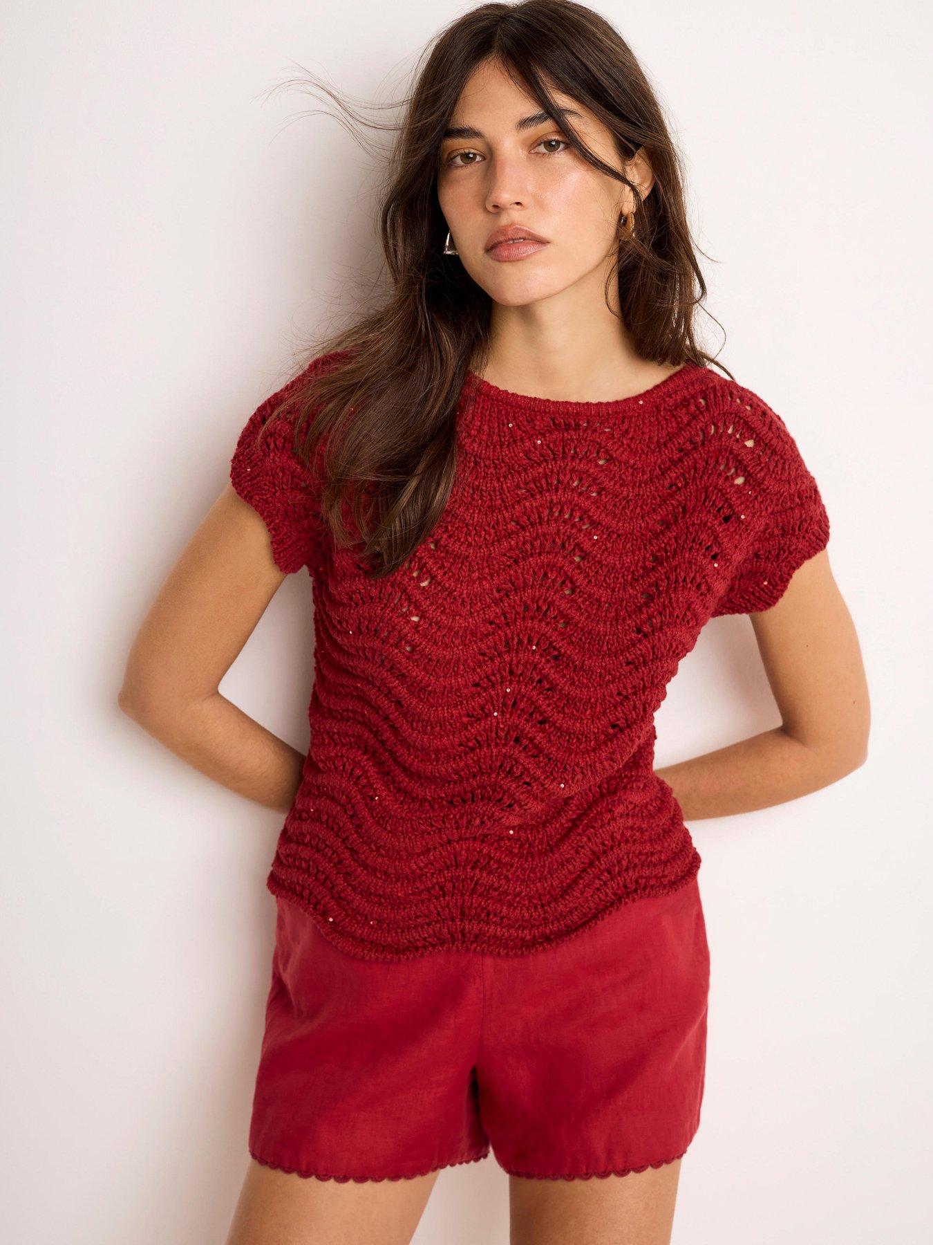 Image 2 of 6 of Mint Velvet Sparkle Stitch Top - Red
