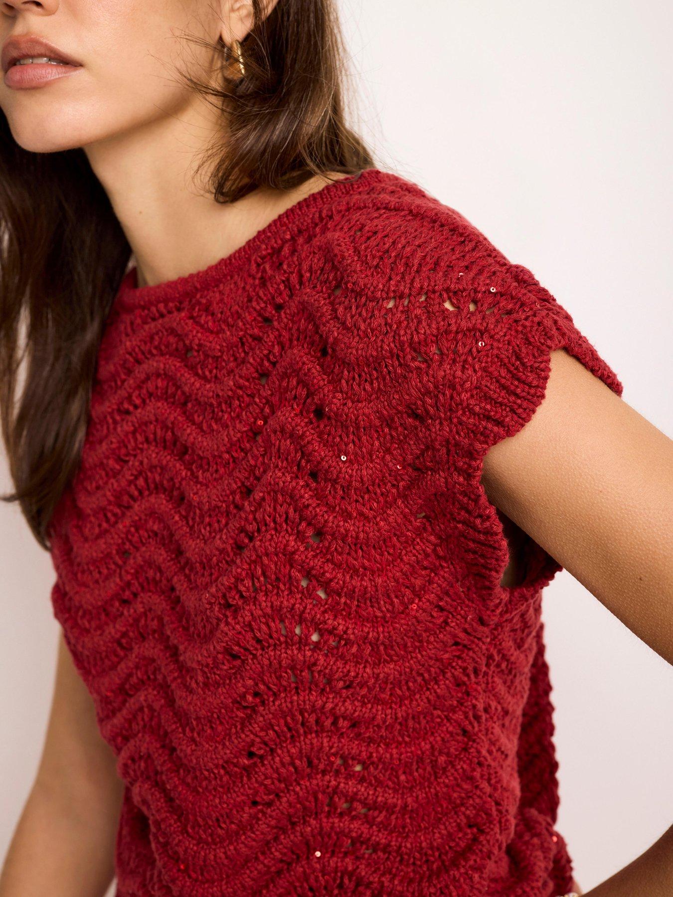 Image 3 of 6 of Mint Velvet Sparkle Stitch Top - Red