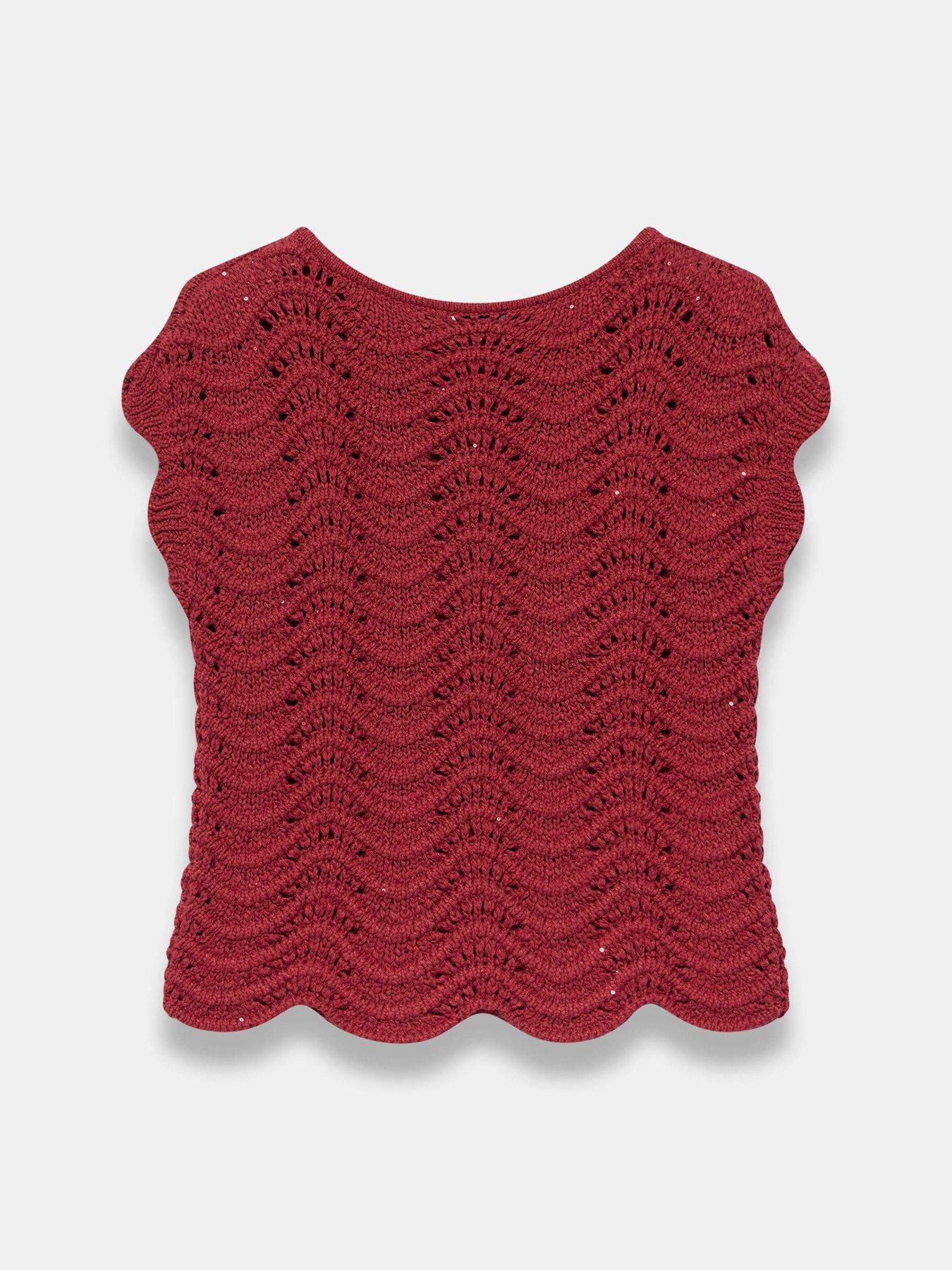 Image 6 of 6 of Mint Velvet Sparkle Stitch Top - Red