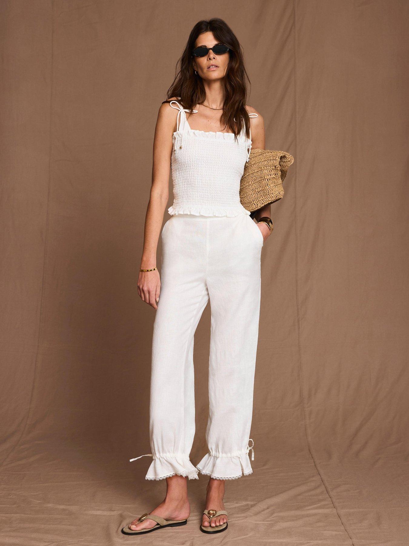 Mint Velvet Linen Scallop Trouser - Ivory