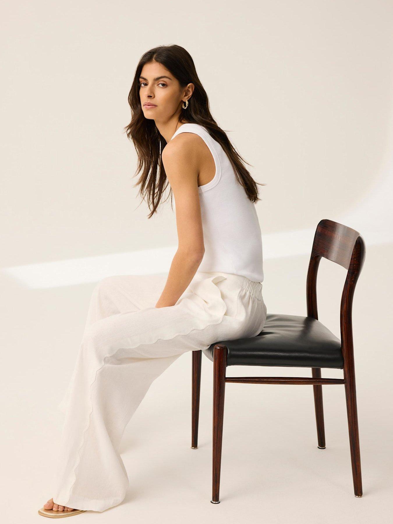 Image 4 of 6 of Mint Velvet Linen Scallop Trouser - Ivory