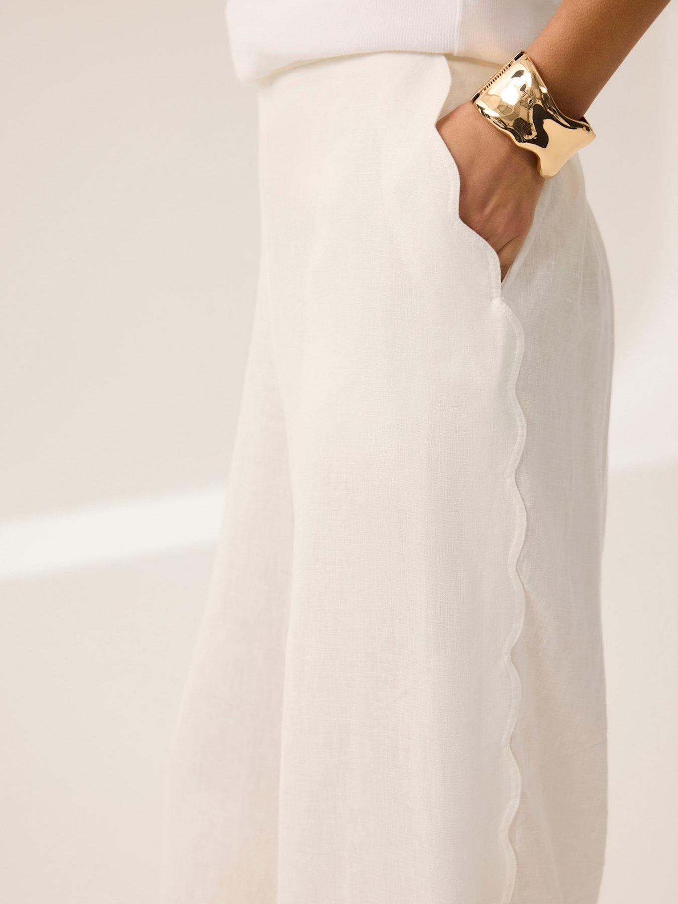 Image 5 of 6 of Mint Velvet Linen Scallop Trouser - Ivory