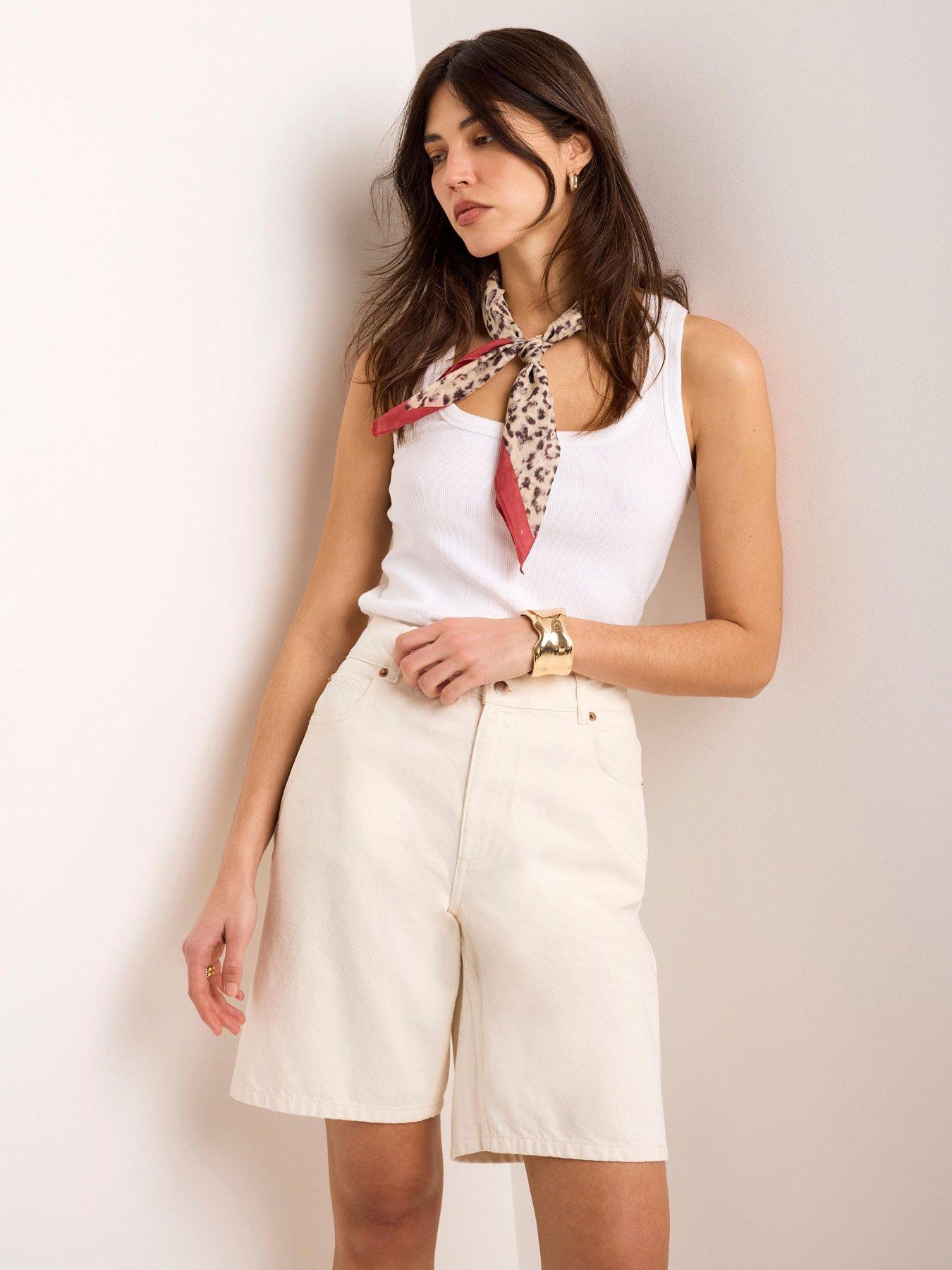 Mint Velvet Ivory Denim Mid Length Short