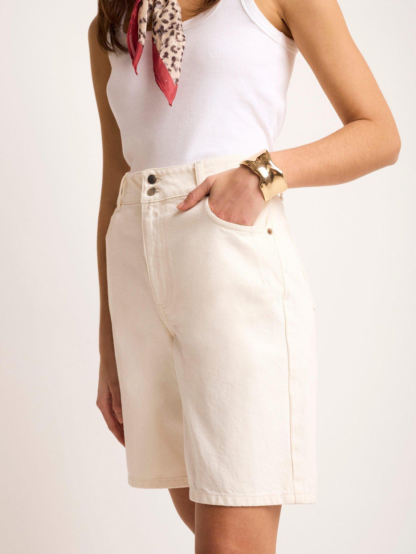 Image 3 of 6 of Mint Velvet Ivory Denim Mid Length Short