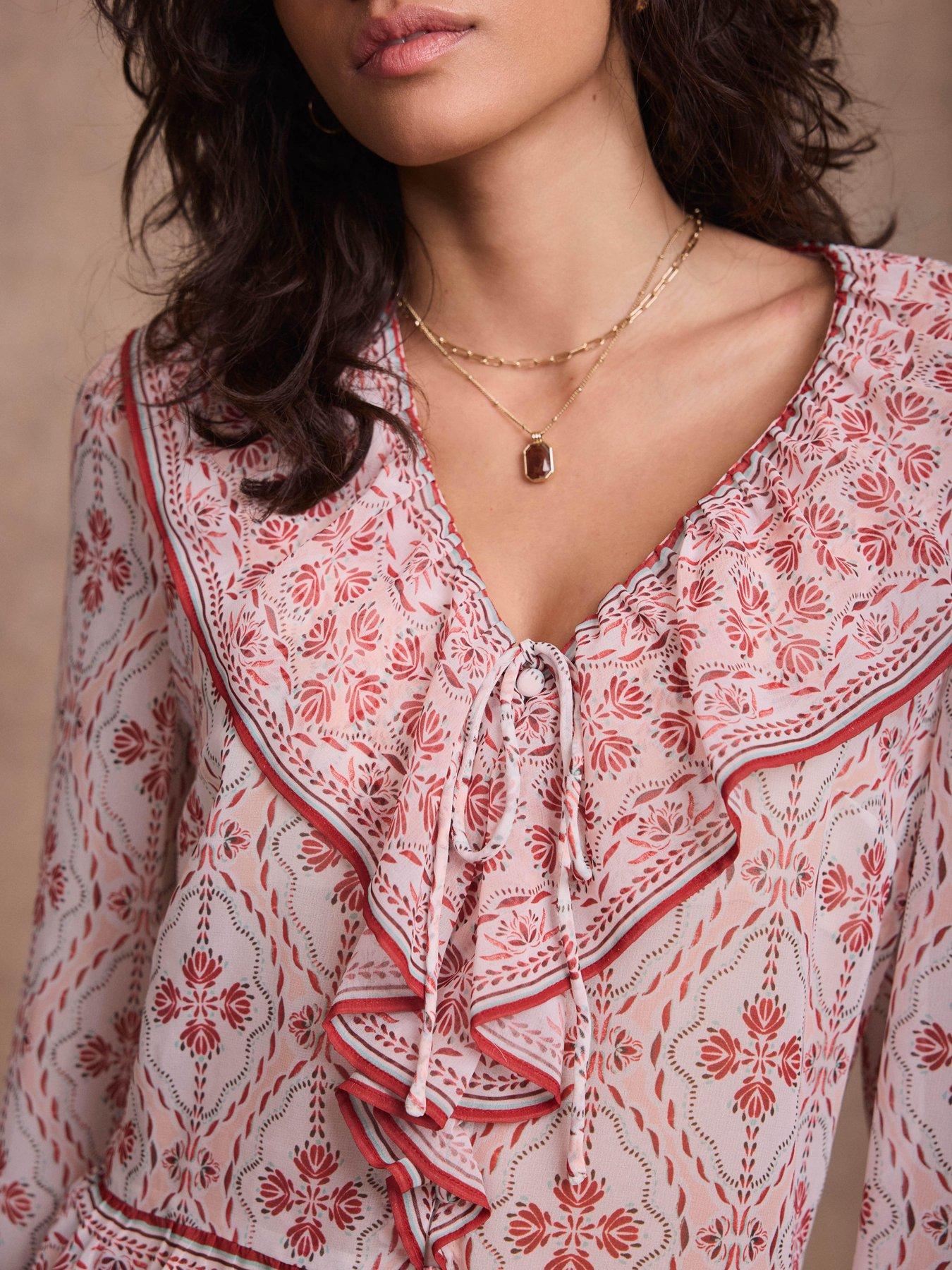 Image 3 of 6 of Mint Velvet Pink Geo Print Ruffle Blouse