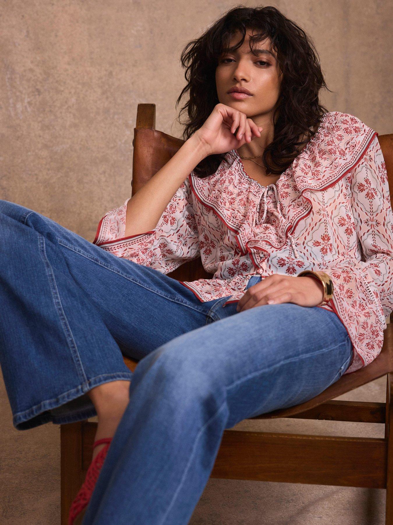 Image 4 of 6 of Mint Velvet Pink Geo Print Ruffle Blouse