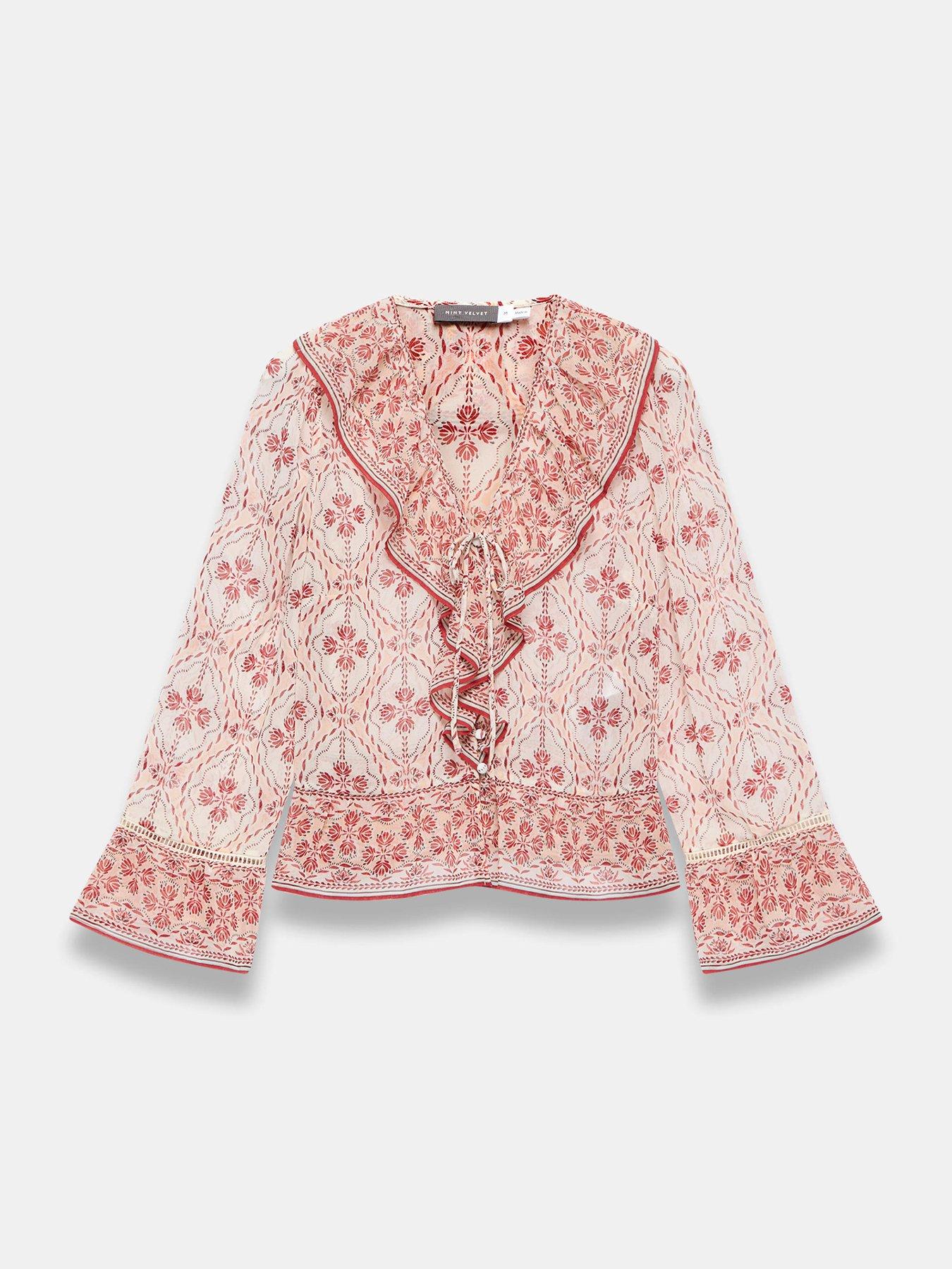 Image 5 of 6 of Mint Velvet Pink Geo Print Ruffle Blouse