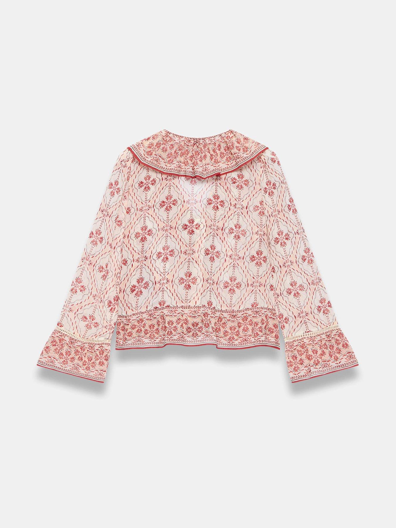 Image 6 of 6 of Mint Velvet Pink Geo Print Ruffle Blouse