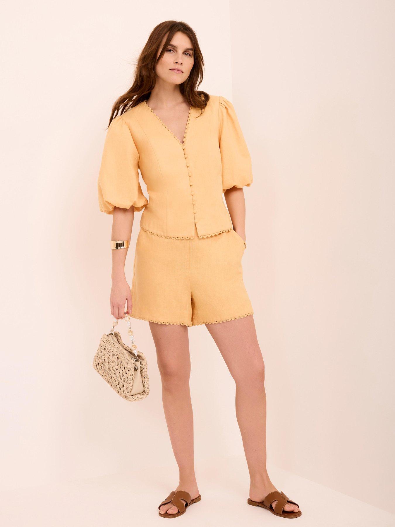 Image 3 of 6 of Mint Velvet Linen Puff Sleeve Top - Yellow