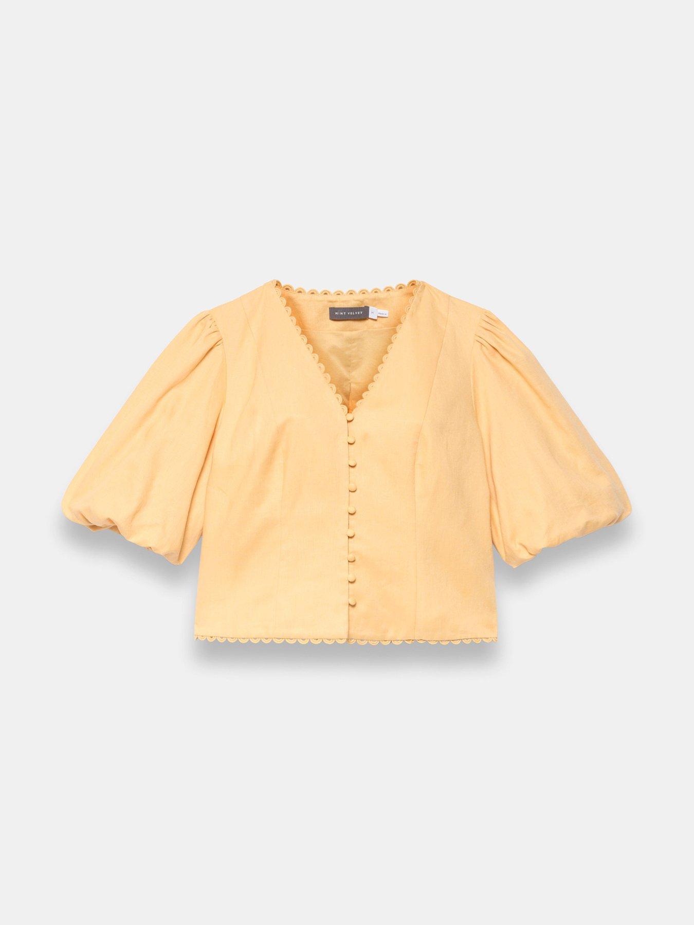 Image 5 of 6 of Mint Velvet Linen Puff Sleeve Top - Yellow
