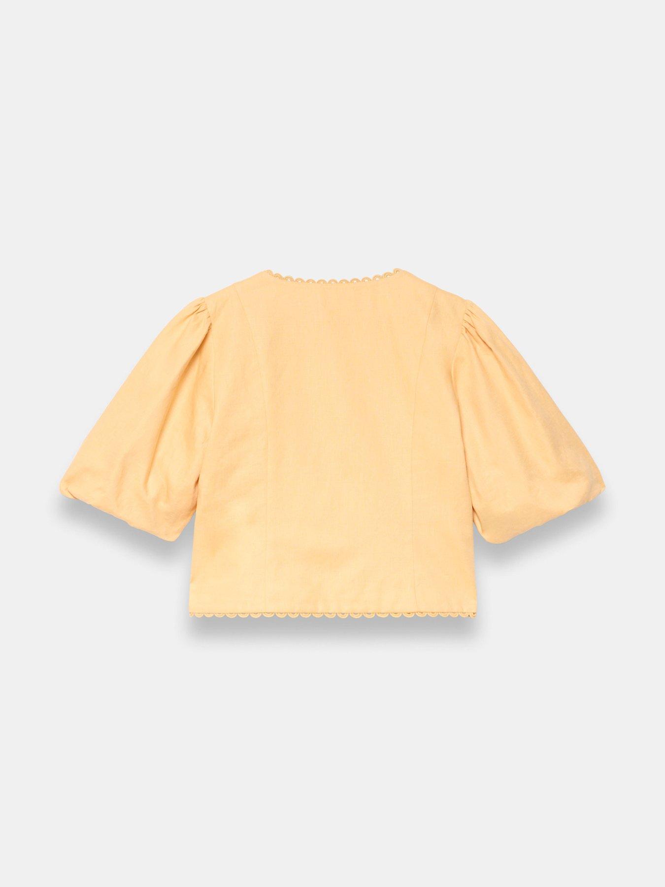Image 6 of 6 of Mint Velvet Linen Puff Sleeve Top - Yellow