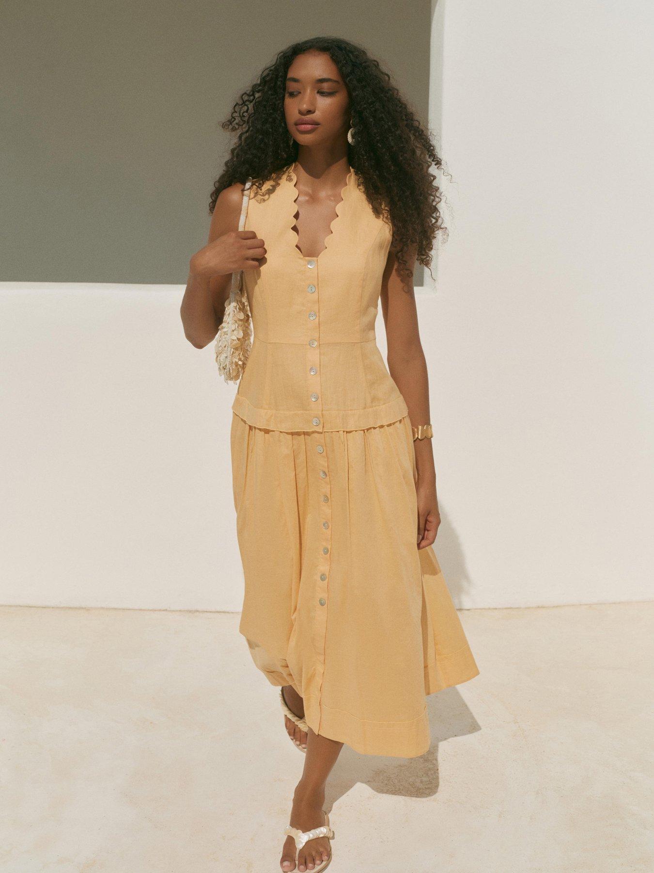 Image 2 of 6 of Mint Velvet Drop Waist Midi Dress - Yellow