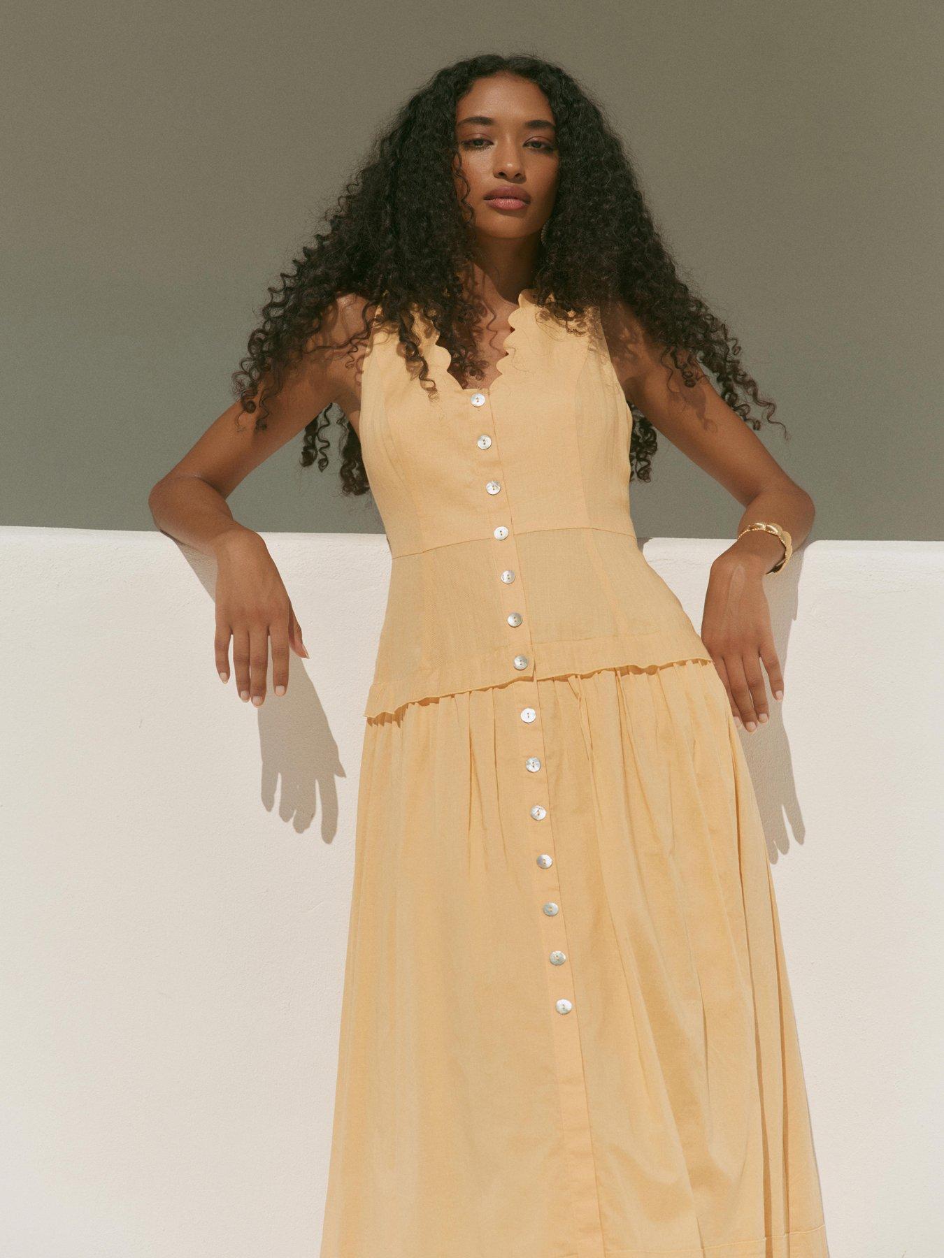 Image 3 of 6 of Mint Velvet Drop Waist Midi Dress - Yellow