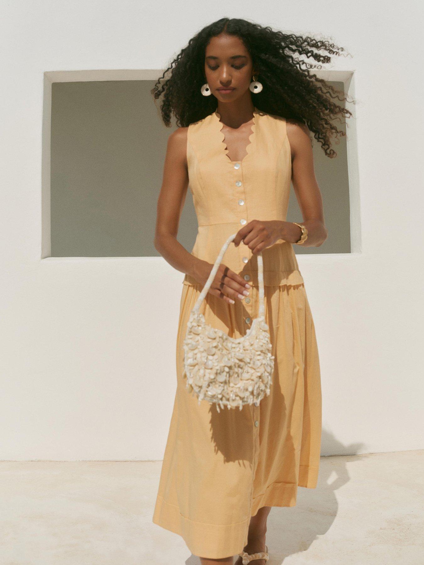 Image 4 of 6 of Mint Velvet Drop Waist Midi Dress - Yellow