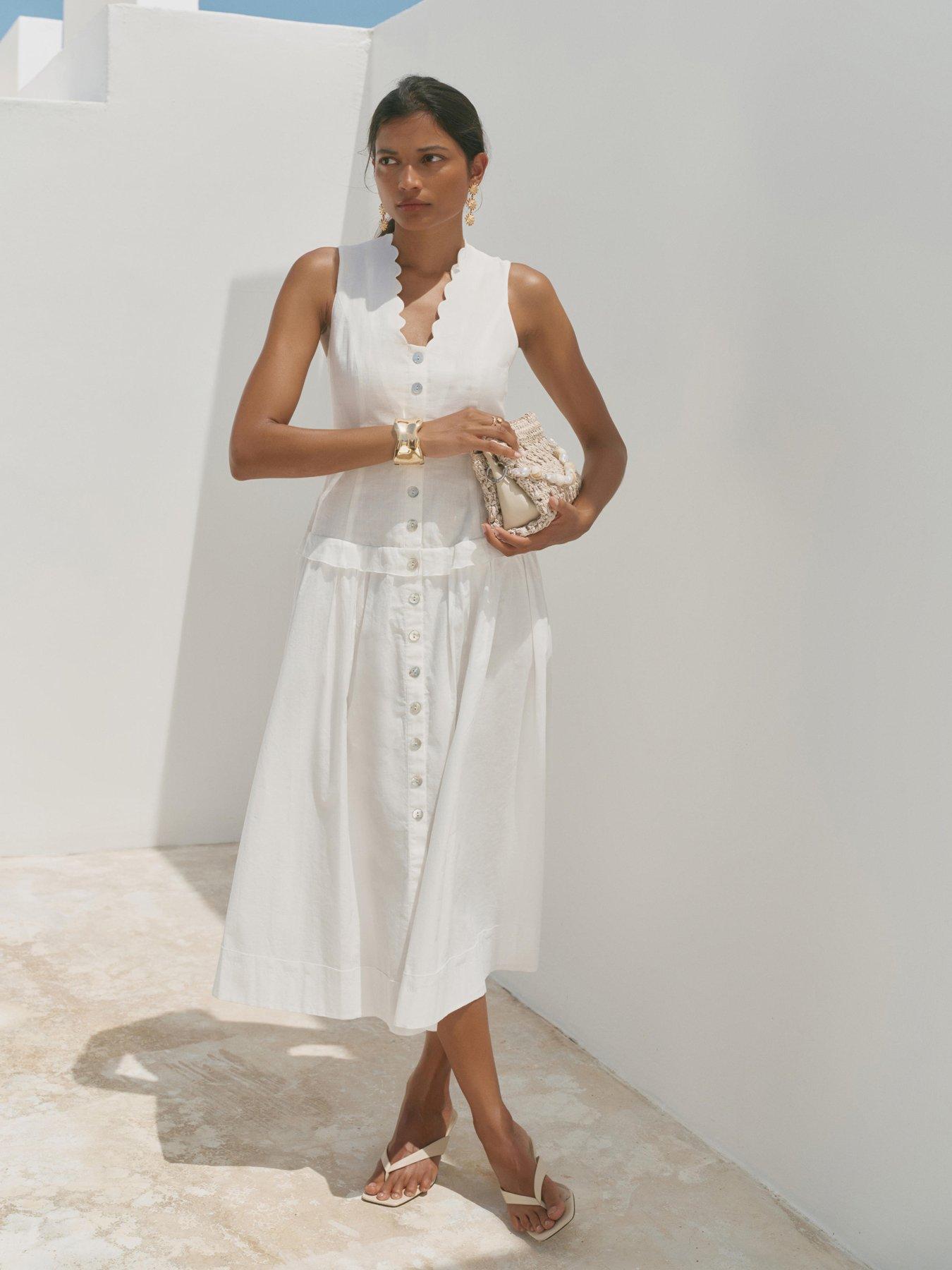 Image 2 of 6 of Mint Velvet Ivory Drop Waist Dress - White