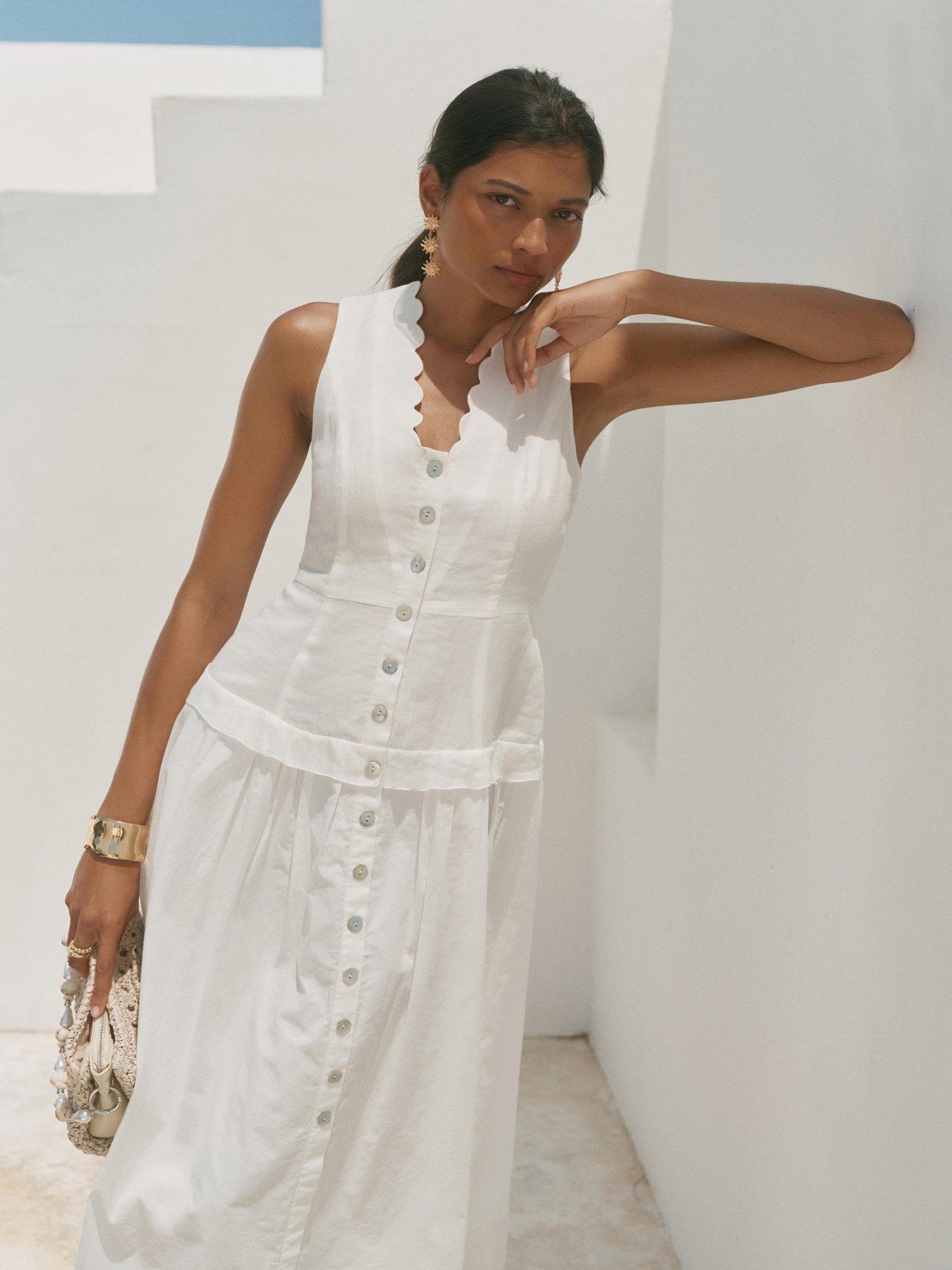 Image 3 of 6 of Mint Velvet Ivory Drop Waist Dress - White