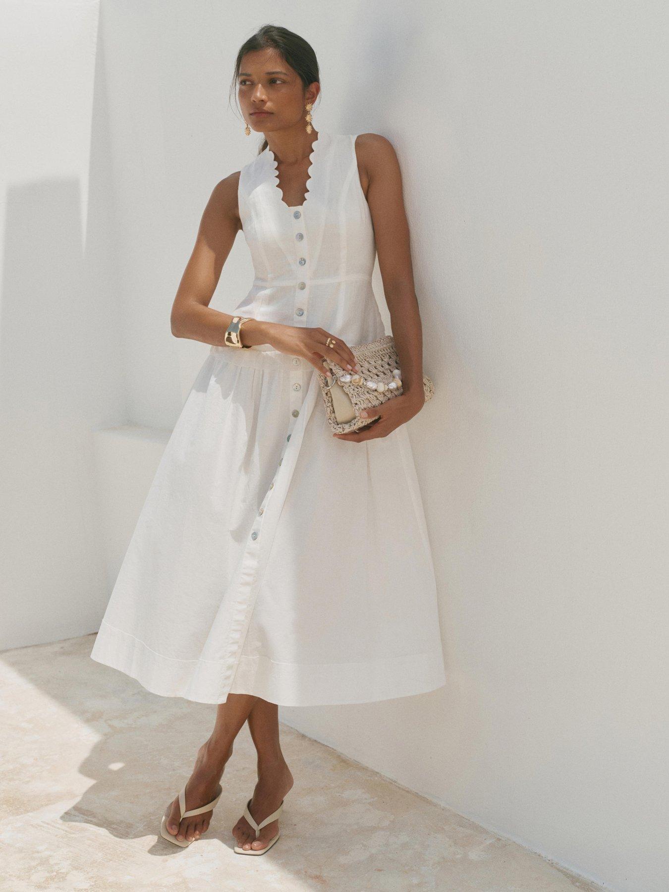 Image 4 of 6 of Mint Velvet Ivory Drop Waist Dress - White