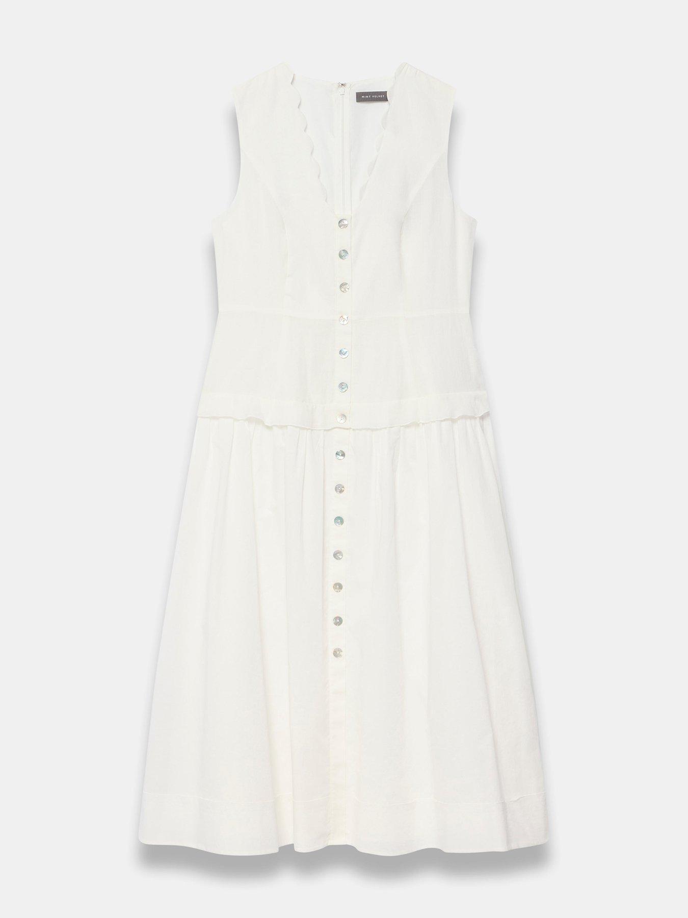Image 5 of 6 of Mint Velvet Ivory Drop Waist Dress - White