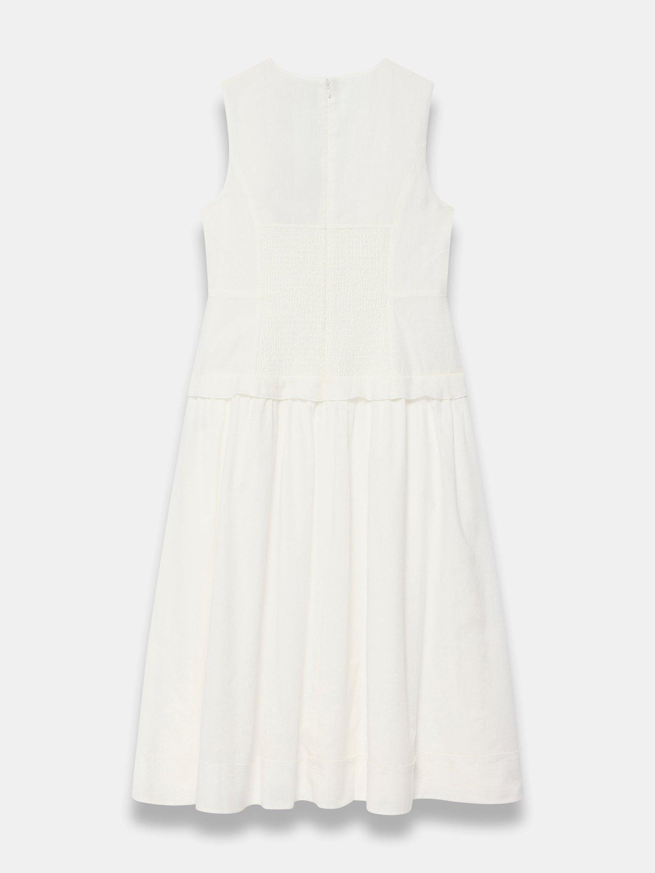 Image 6 of 6 of Mint Velvet Ivory Drop Waist Dress - White