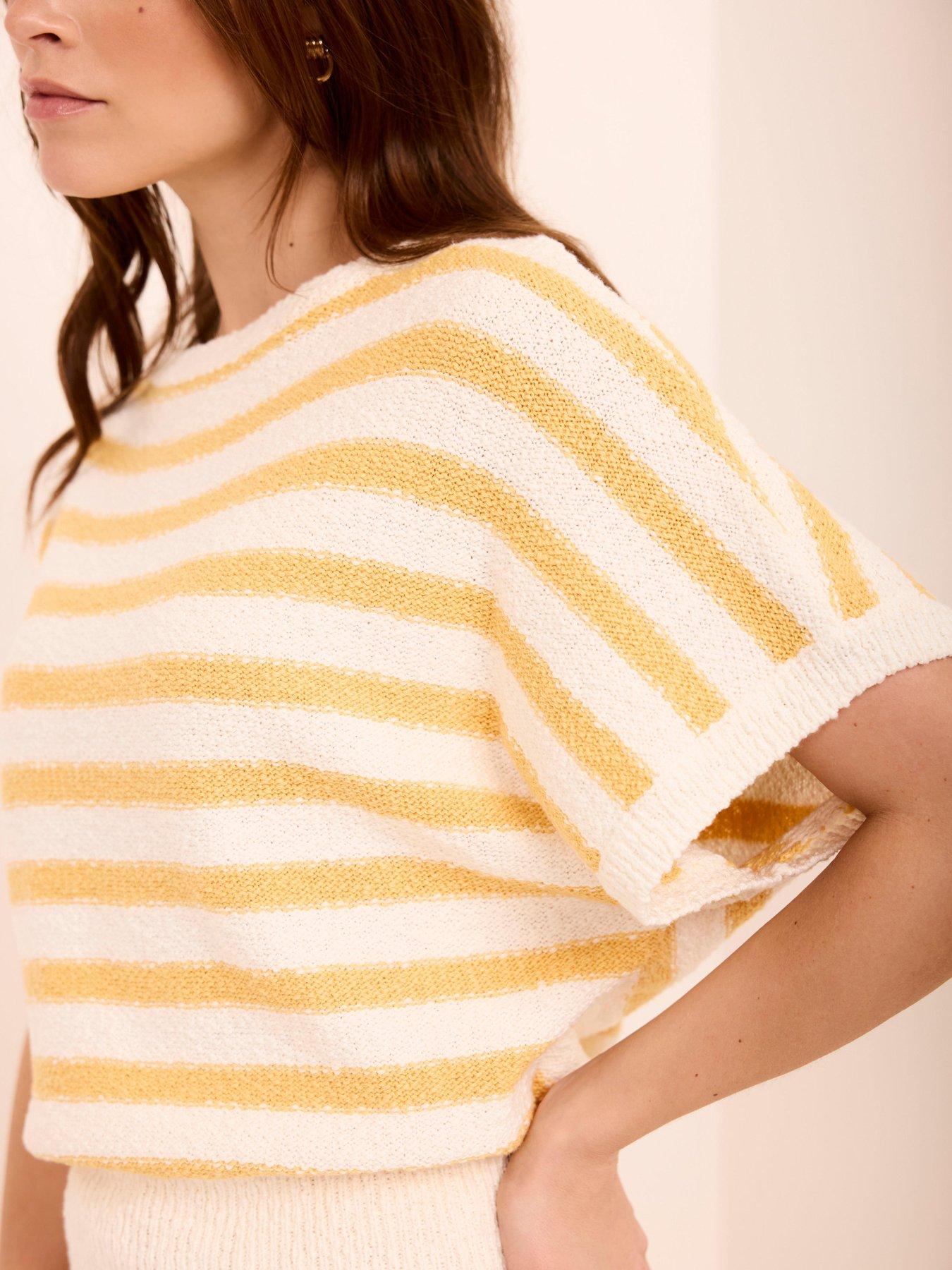 Image 4 of 6 of Mint Velvet Yellow Stripe Textured  Top