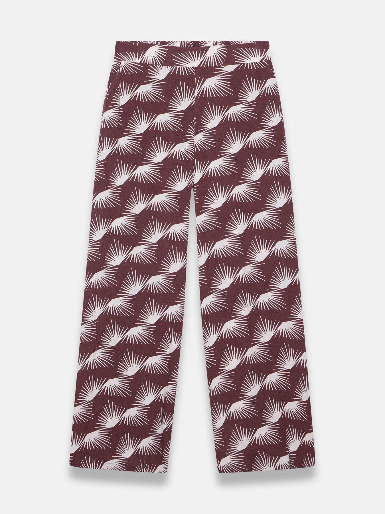 Image 5 of 6 of Mint Velvet Burgundy Print Wide Trouser - Red