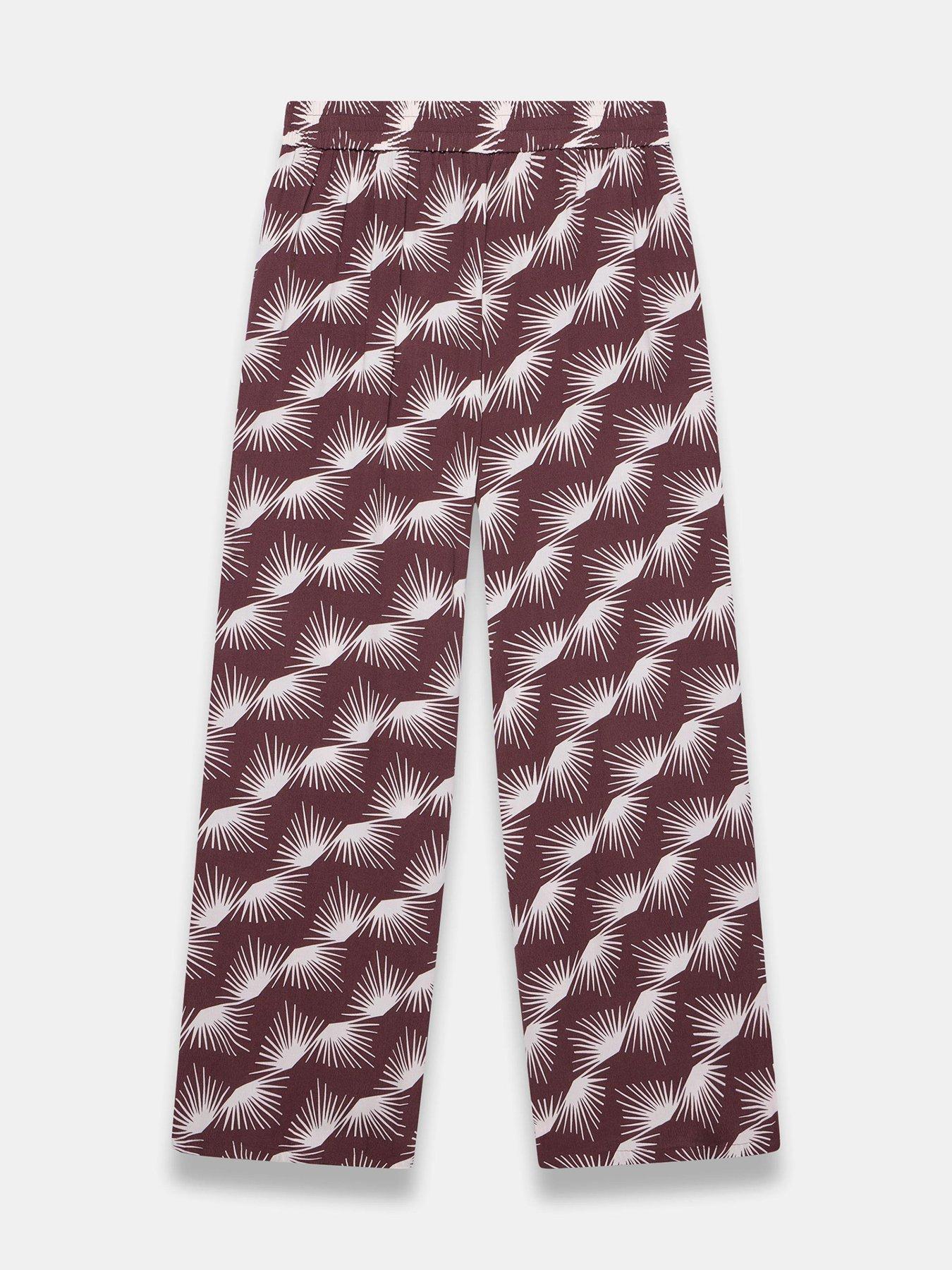Image 6 of 6 of Mint Velvet Burgundy Print Wide Trouser - Red