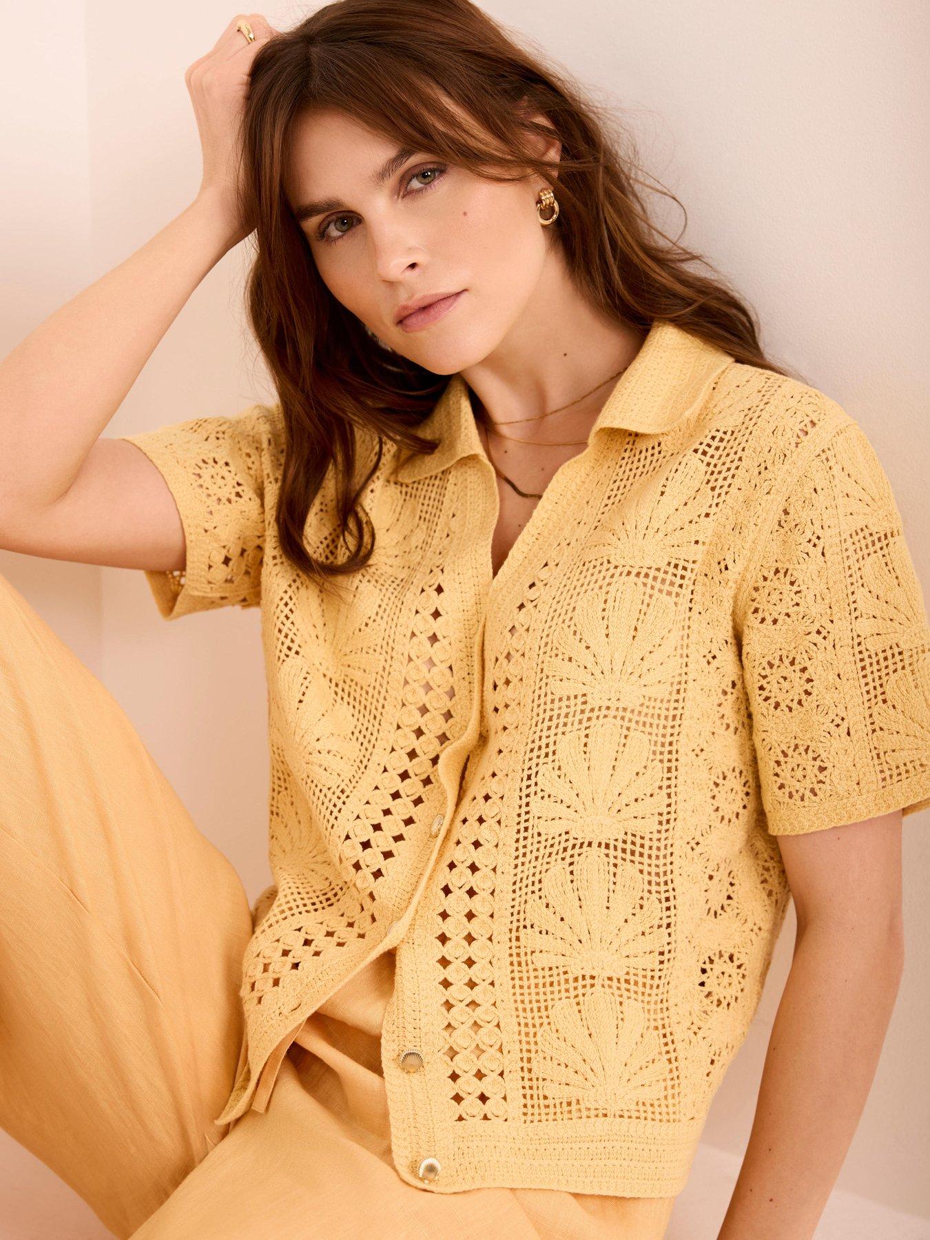 Image 1 of 6 of Mint Velvet Yellow Shell Crochet Shirt