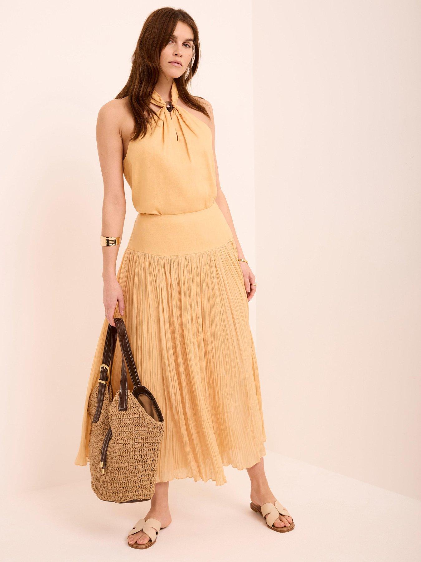 Image 2 of 6 of Mint Velvet Linen Mix Crinkle Skirt - Yellow