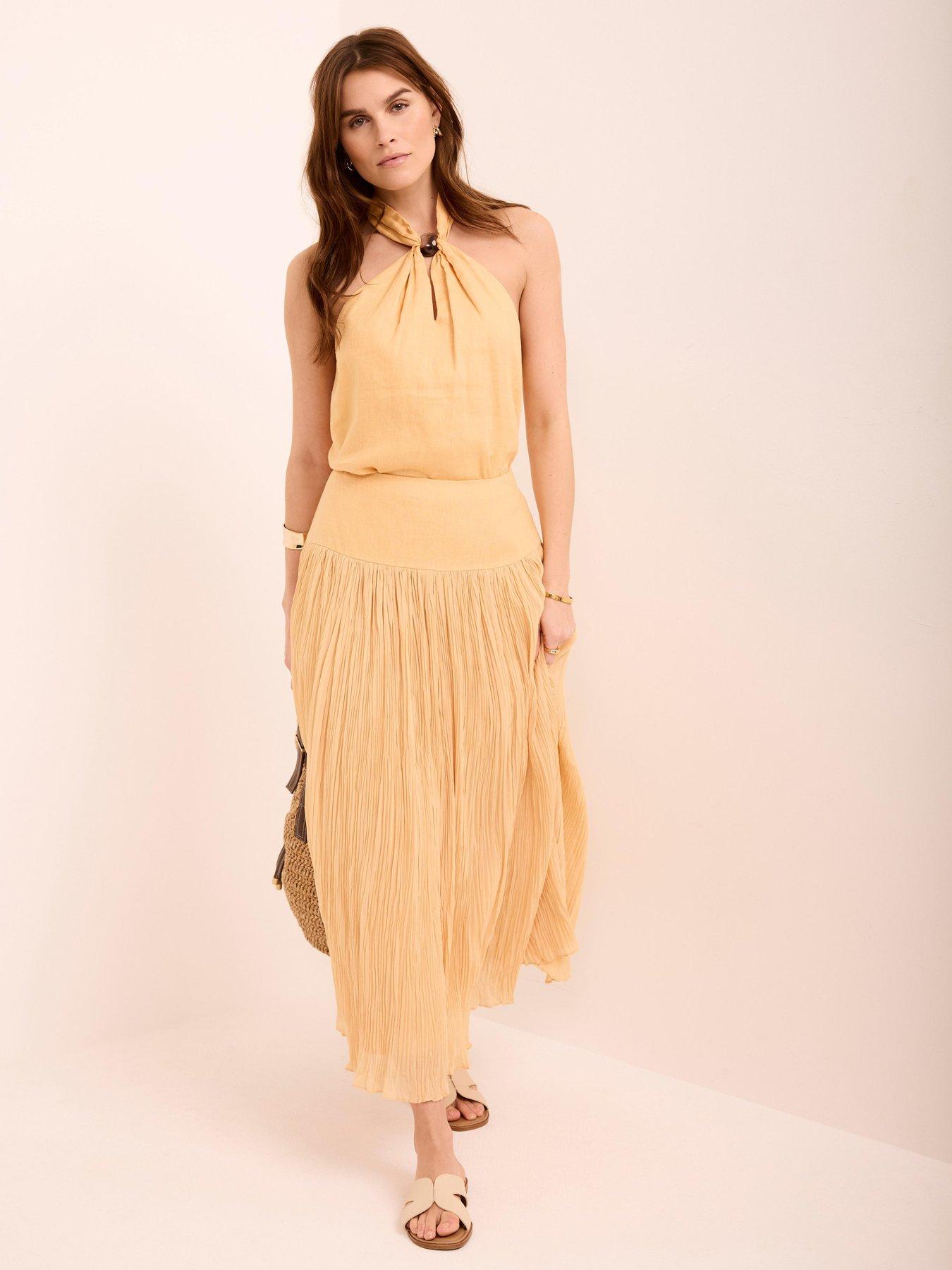 Image 3 of 6 of Mint Velvet Linen Mix Crinkle Skirt - Yellow