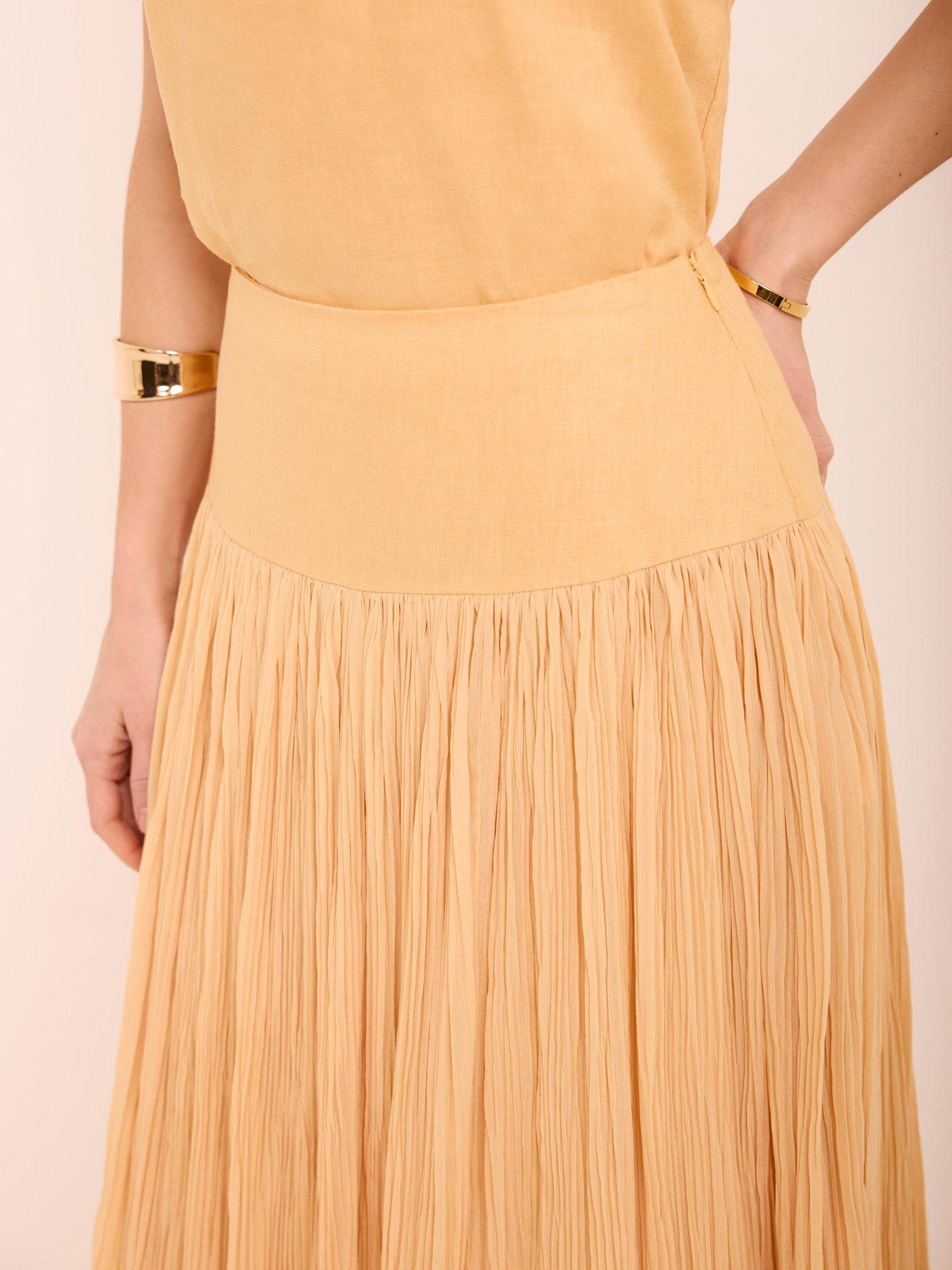 Image 4 of 6 of Mint Velvet Linen Mix Crinkle Skirt - Yellow