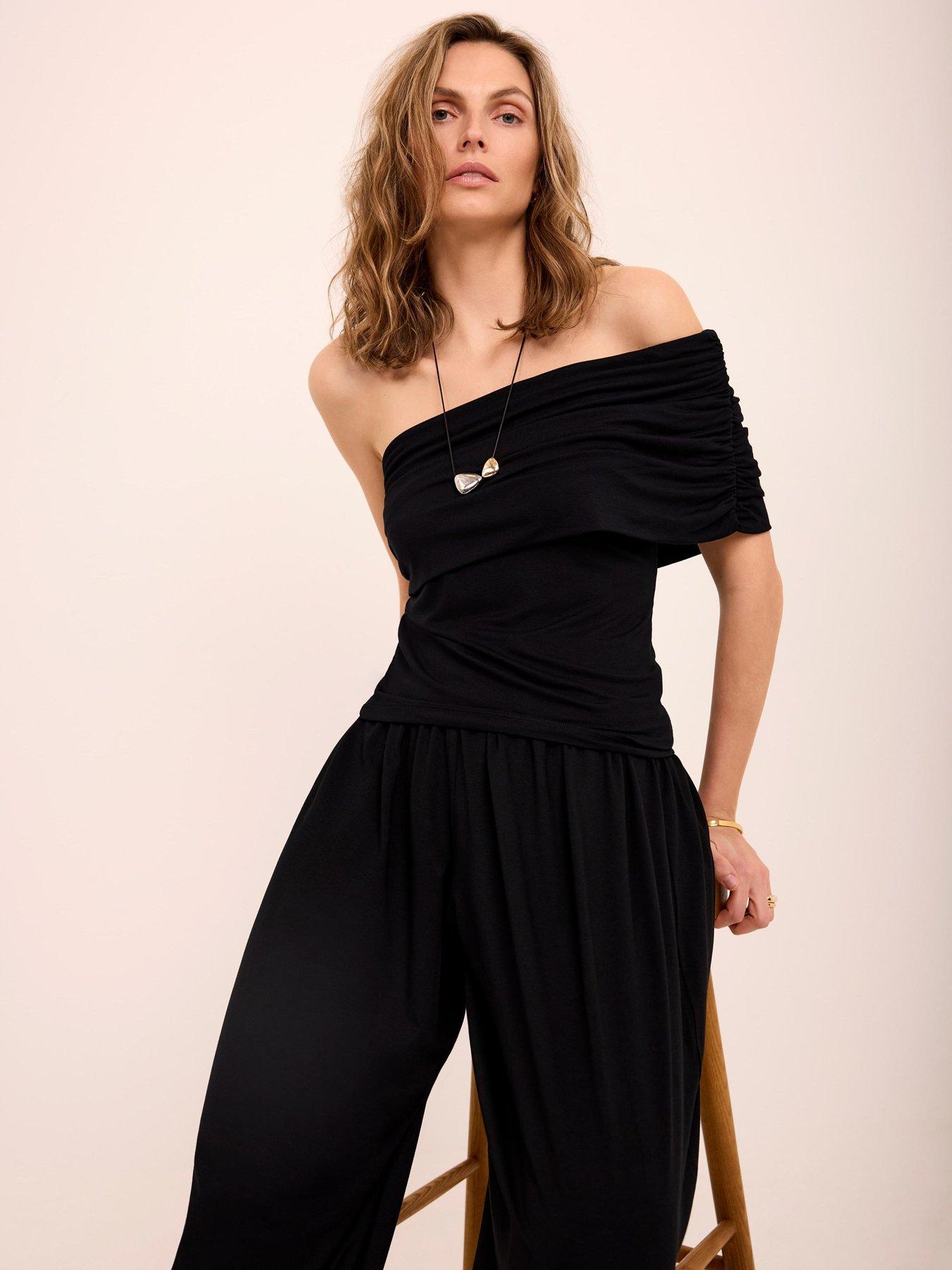 Mint Velvet Black One Shoulder Top