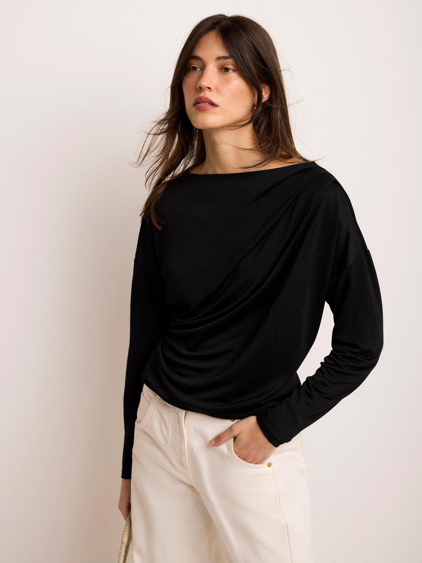 Mint Velvet Black Metallic Ruched Ls Top