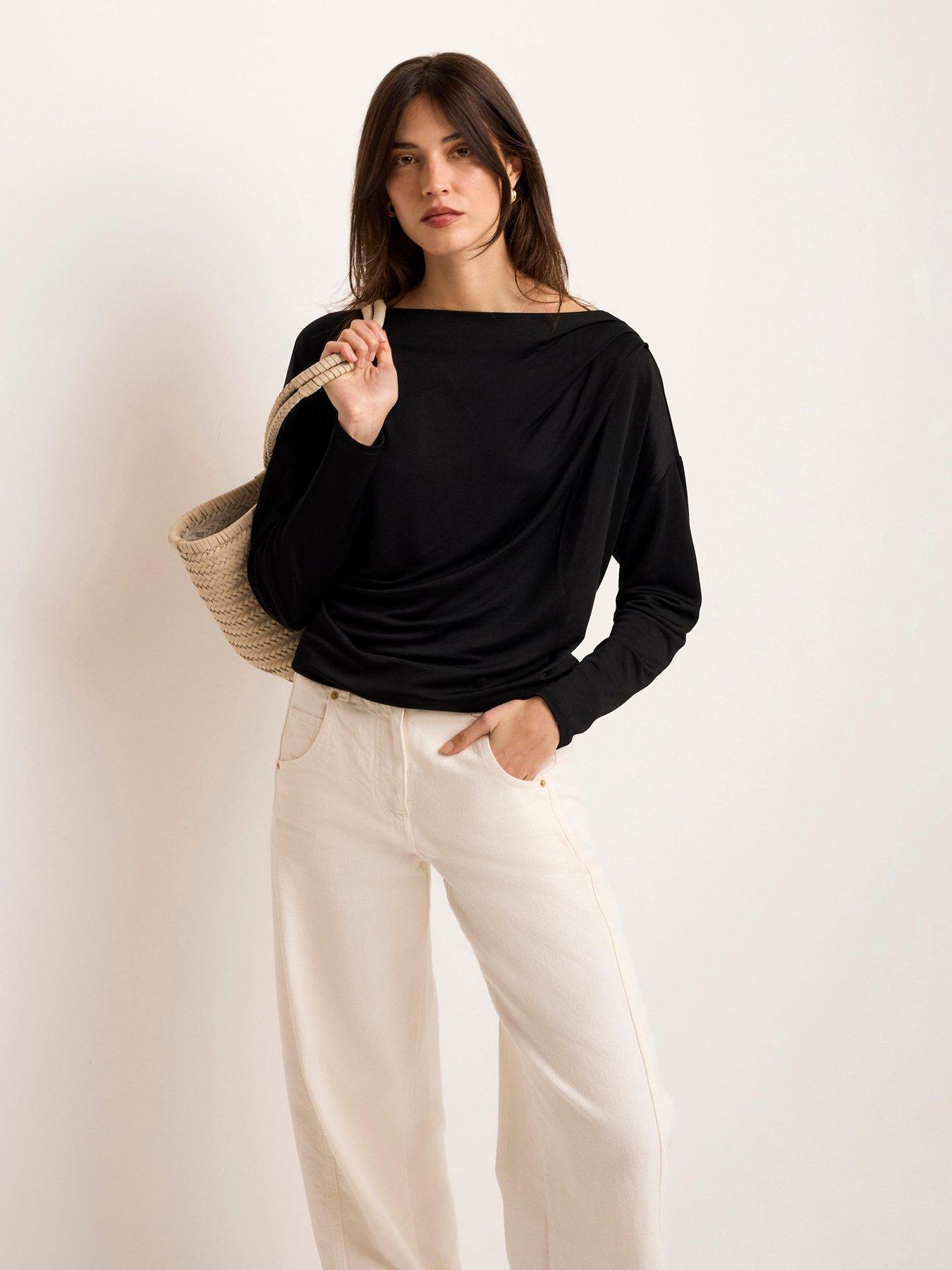 Image 2 of 6 of Mint Velvet Black Metallic Ruched Ls Top