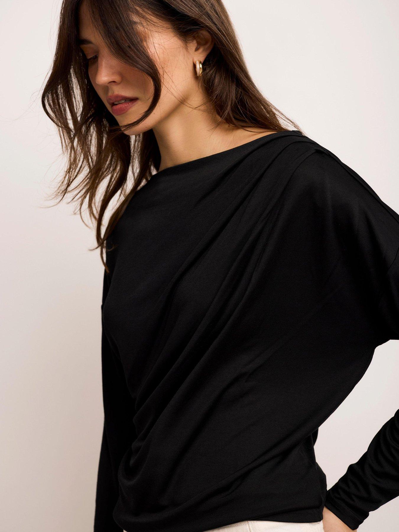 Image 3 of 6 of Mint Velvet Black Metallic Ruched Ls Top
