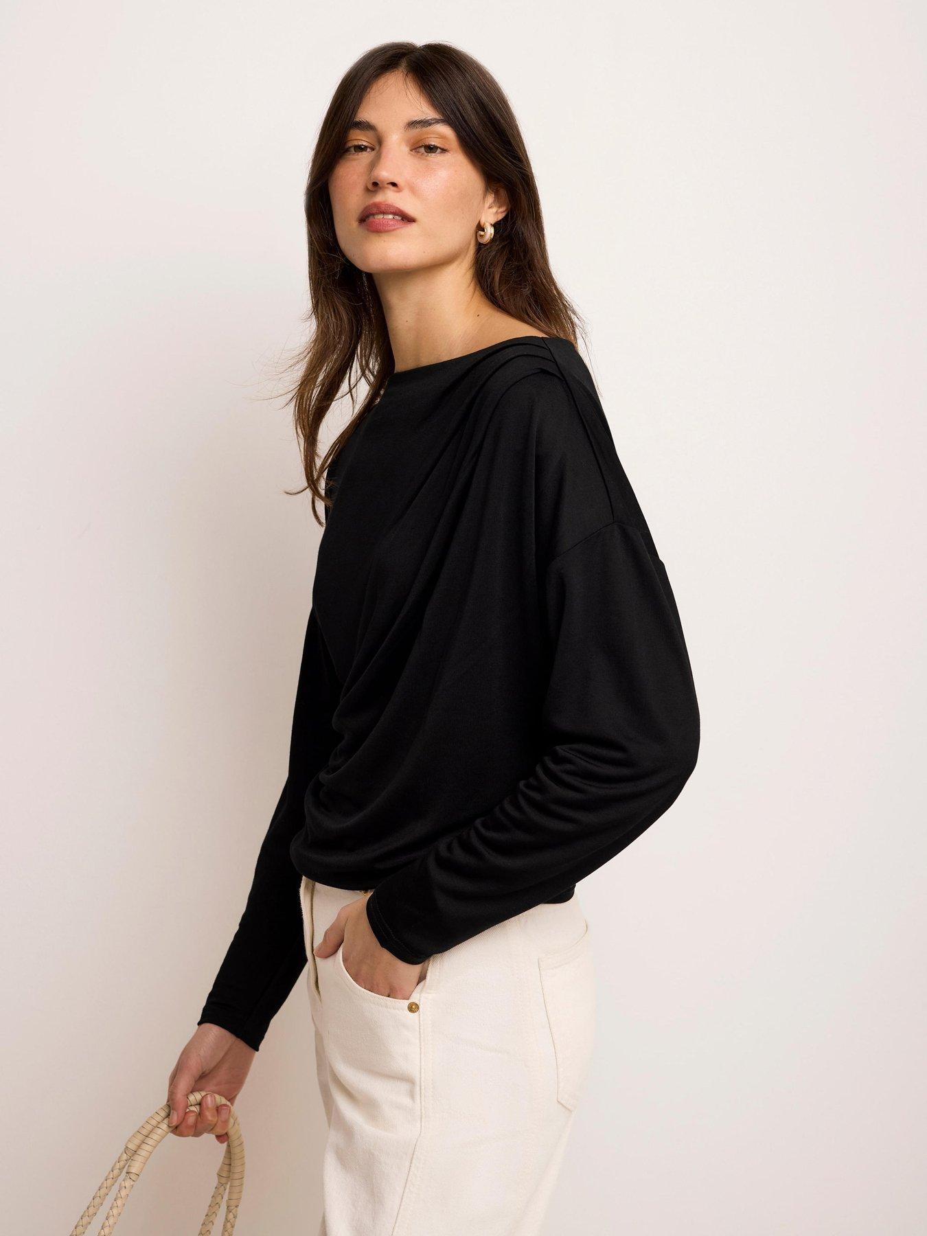 Image 4 of 6 of Mint Velvet Black Metallic Ruched Ls Top