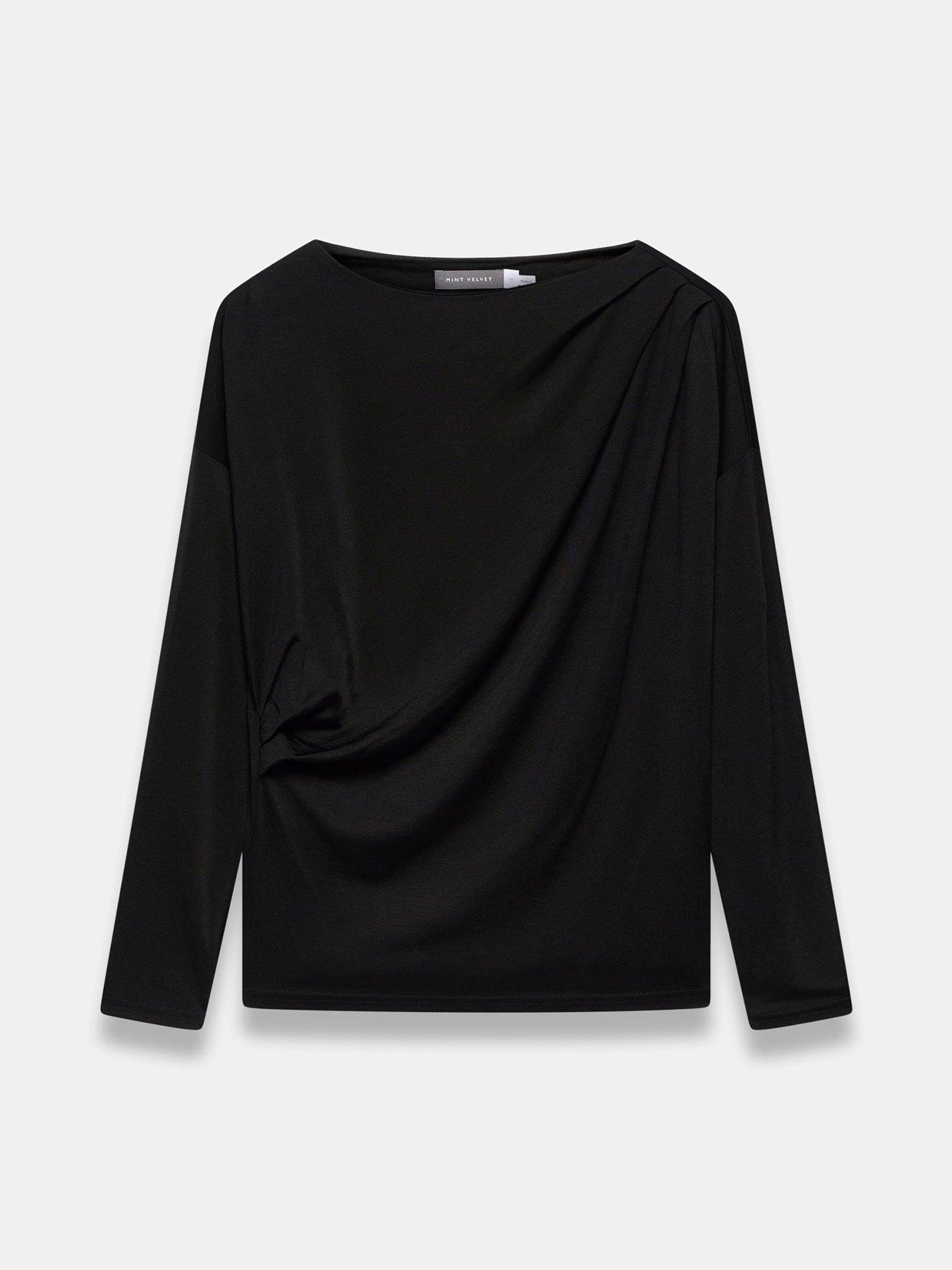 Image 5 of 6 of Mint Velvet Black Metallic Ruched Ls Top