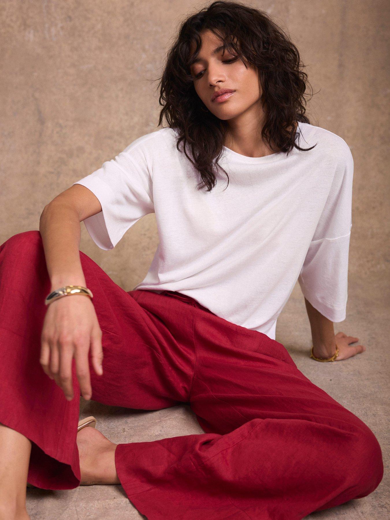 Image 1 of 6 of Mint Velvet Linen Blend T-Shirt -Ivory