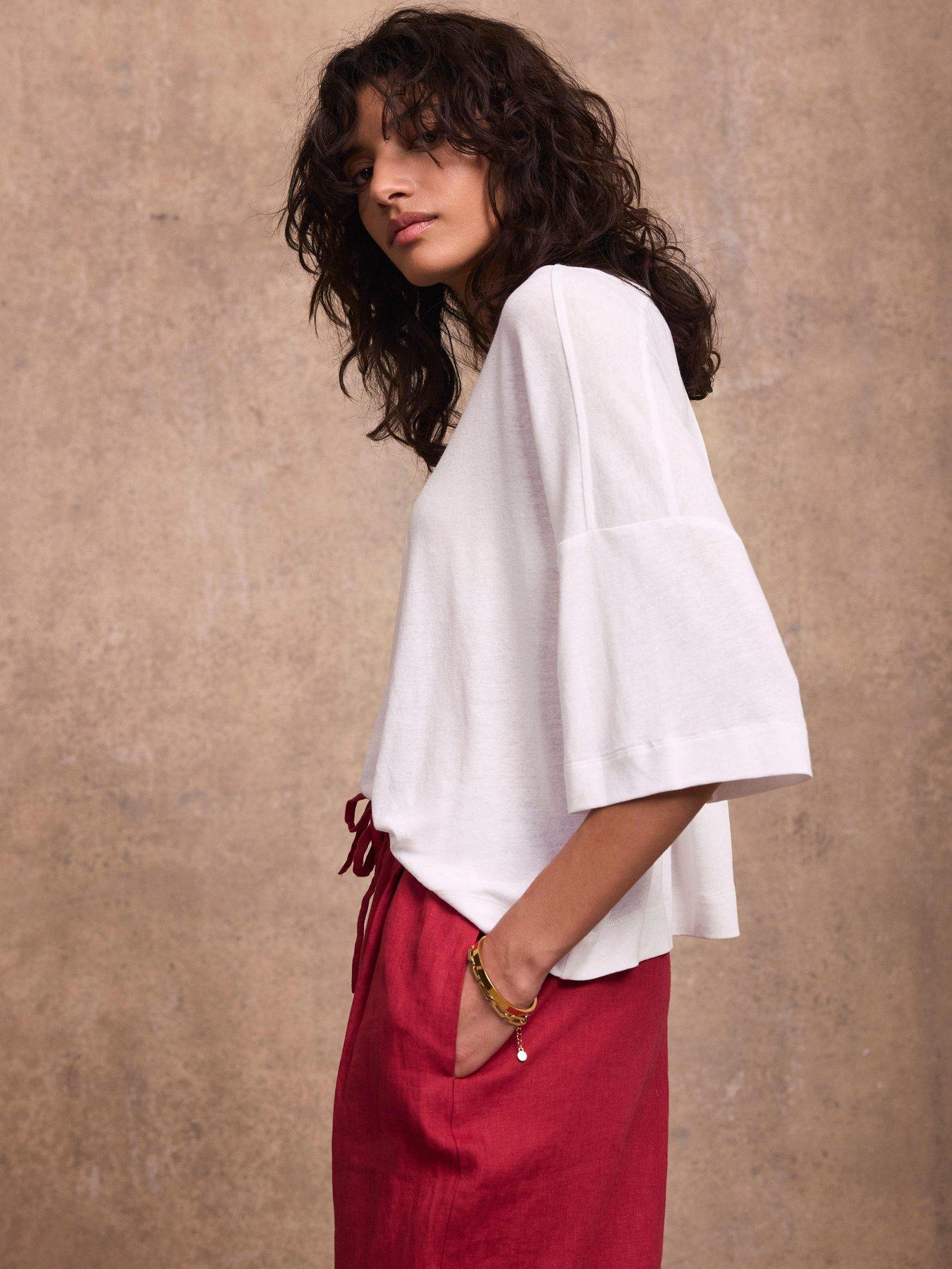 Image 2 of 6 of Mint Velvet Linen Blend T-Shirt -Ivory