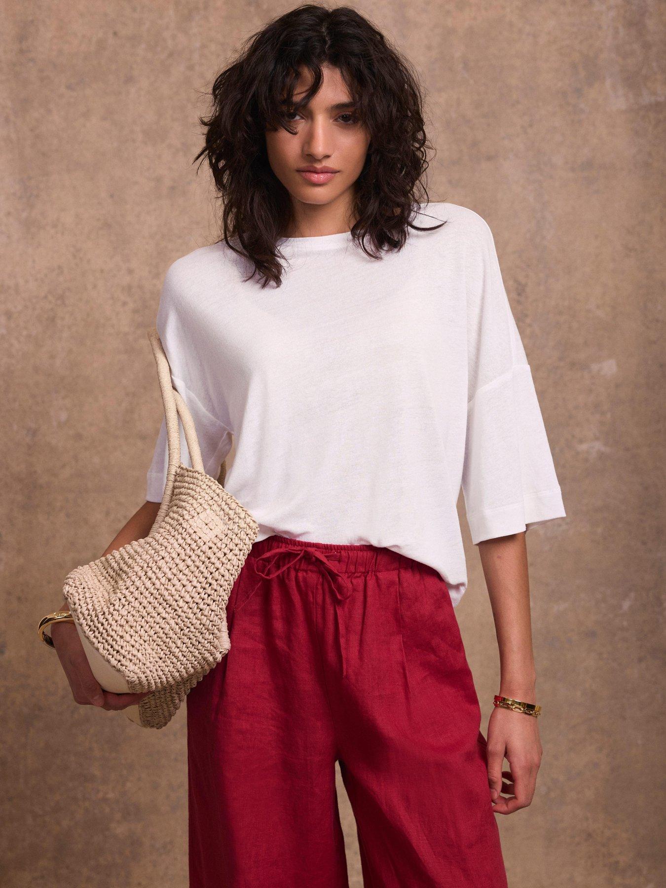 Image 4 of 6 of Mint Velvet Linen Blend T-Shirt -Ivory